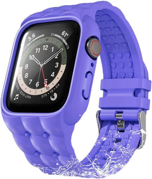 Sports Silicone Band with Bumper Case Compatible with Apple Watch Band 44Mm 45Mm for Women, Rugged Wrist Strap Replacement for I-Watch Bands for Women Series 9 8 7 6 5 4 SE