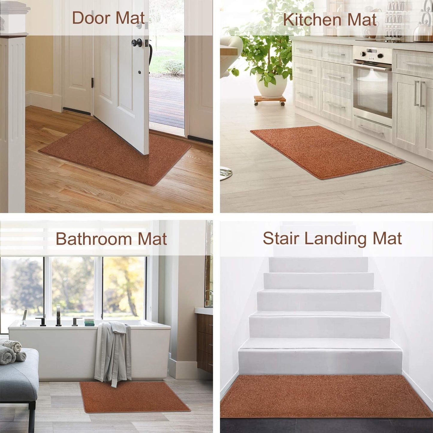Carpet Stair Tread Landing Mat Tape Free Self Adhesive Non Slip Skid Resistant Indoor Doormat Area Rug Floor Mat for Kitchen Bathroom Workstations Washable Rectangle 2' X 3' (Brown)
