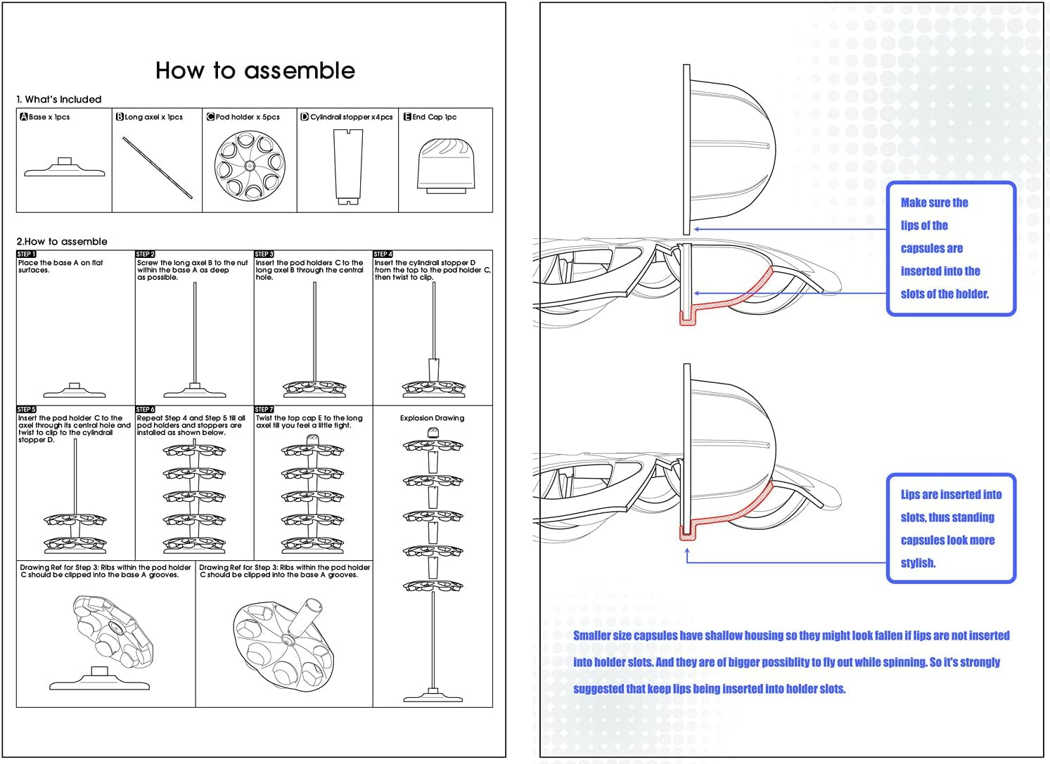 Rotary Coffee Pod Capsules Carousel Holder Organizer Compatible with 40 Nespresso Vertuoline Capsules (Black)