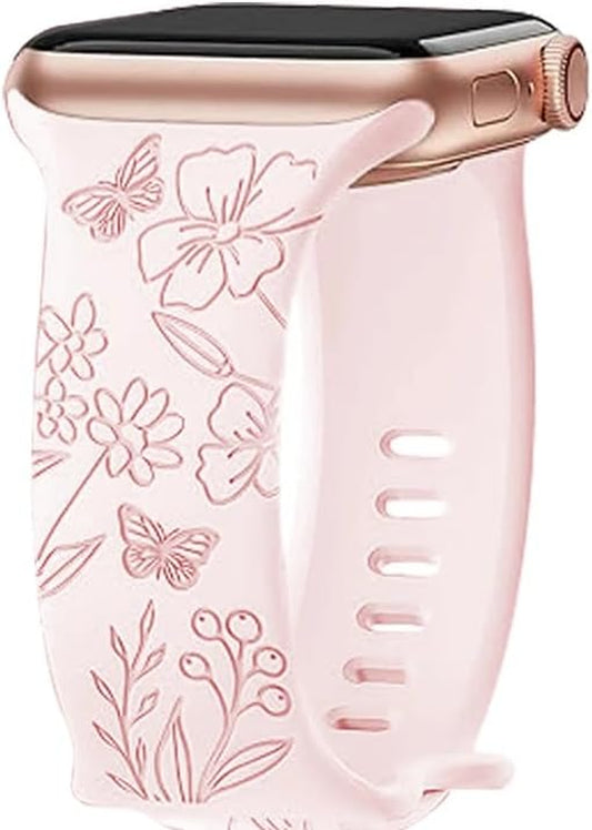 AXTECHS Engraved Butterfly Watch Bands Are Compatible with Apple Watch Bands Sizes 38Mm 40Mm 41Mm 42Mm 44Mm 45Mm 49Mm Iwatch Series 9 8 7 6 5 4 3 2 1 SE Ultra Ultra 2, and Are Made from Premium Soft Silicone for Men and Women.