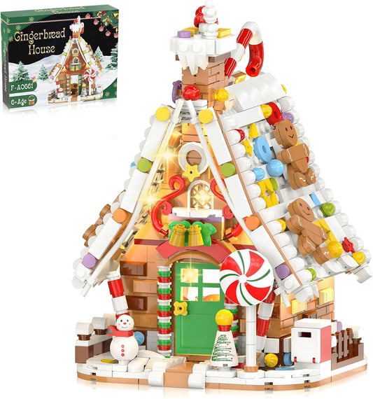 Gingerbread House Building Set with Light Kit, Large Christmas Village Gingerbread House Compatible with Legos, Inspired Stocking Stuffer or Holiday Decor for Kids or Adults(916Pcs)