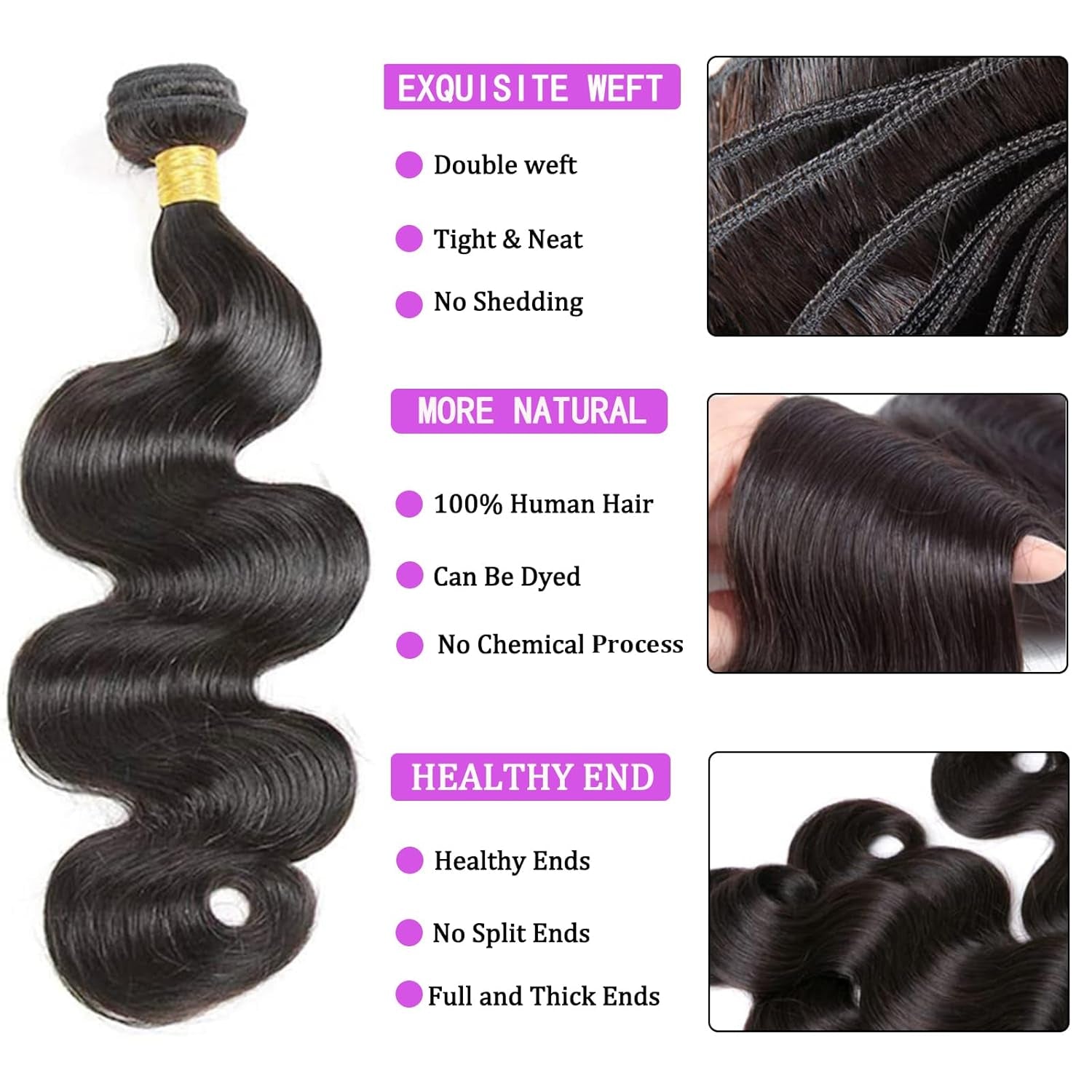 Bundles with Closure Human Hair Body Wave 12 14 16+10 Inch 100% Unprocessed Brazilian Virgin Human Hair 3 Bundles with Closure Human Hair Extensions with 4X4 Free Part Lace Closure Natural Black
