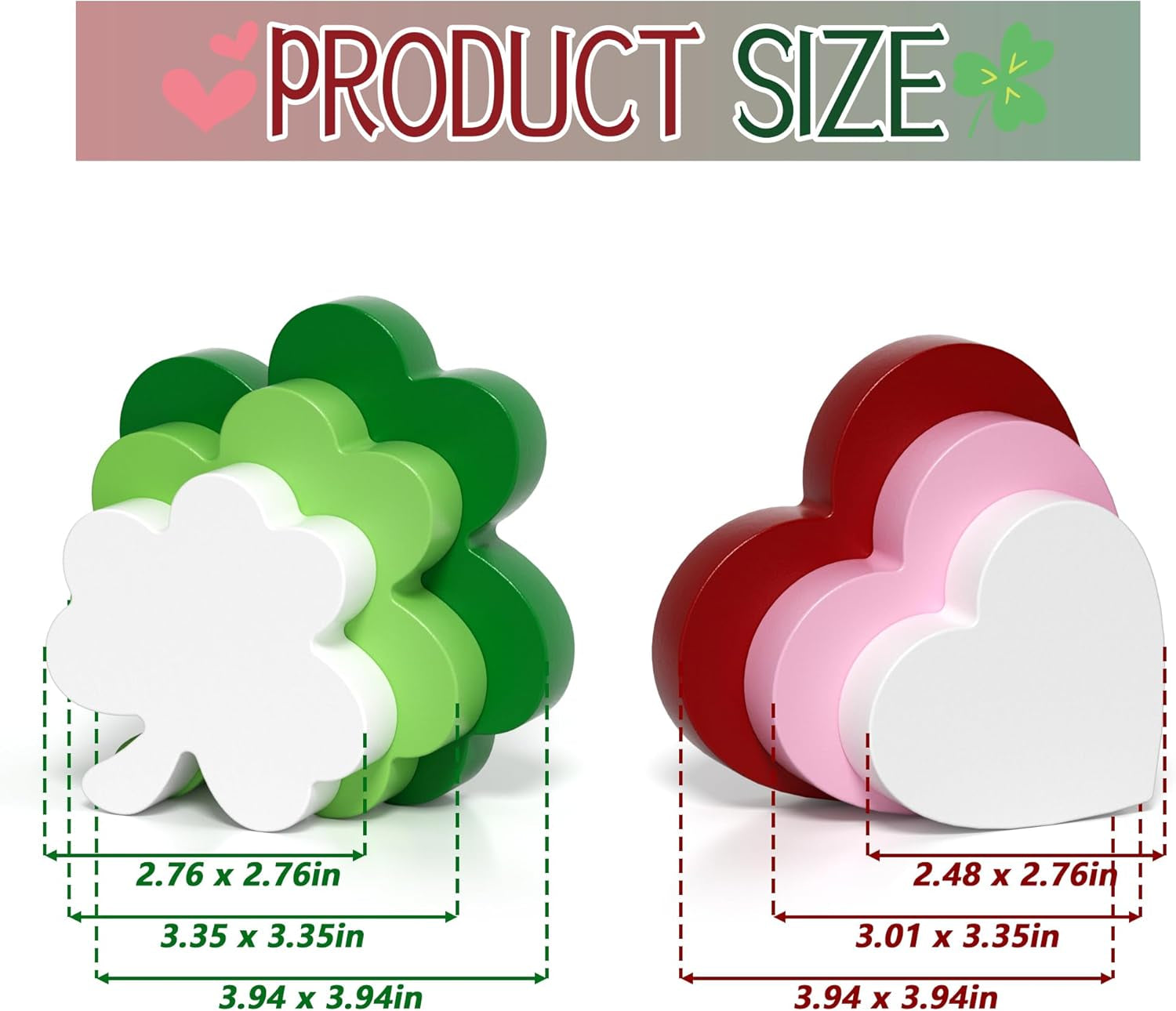 Valentine'S Day/St. Patrick'S Day Decorations Tiered Tray Decor, 6 Pcs Heart and Shamrock Wooden Signs Table Decor for Home Kitchen Office