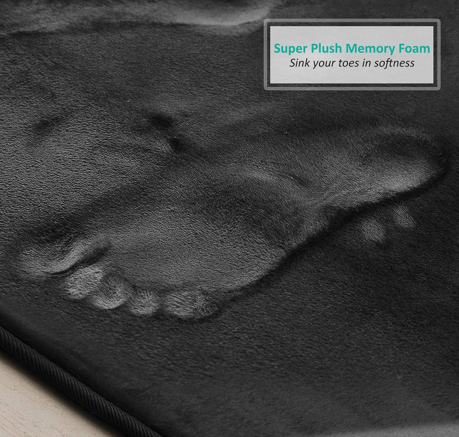 3 Piece Bathroom Rugs Bath Mat Set, Velvet Memory Foam Bath Mats for Bathroom - Non-Slip, PVC Backing Bath Rugs, Washable Bathroom Rug Mats - Dries Quickly, Black Bathroom Rug Set