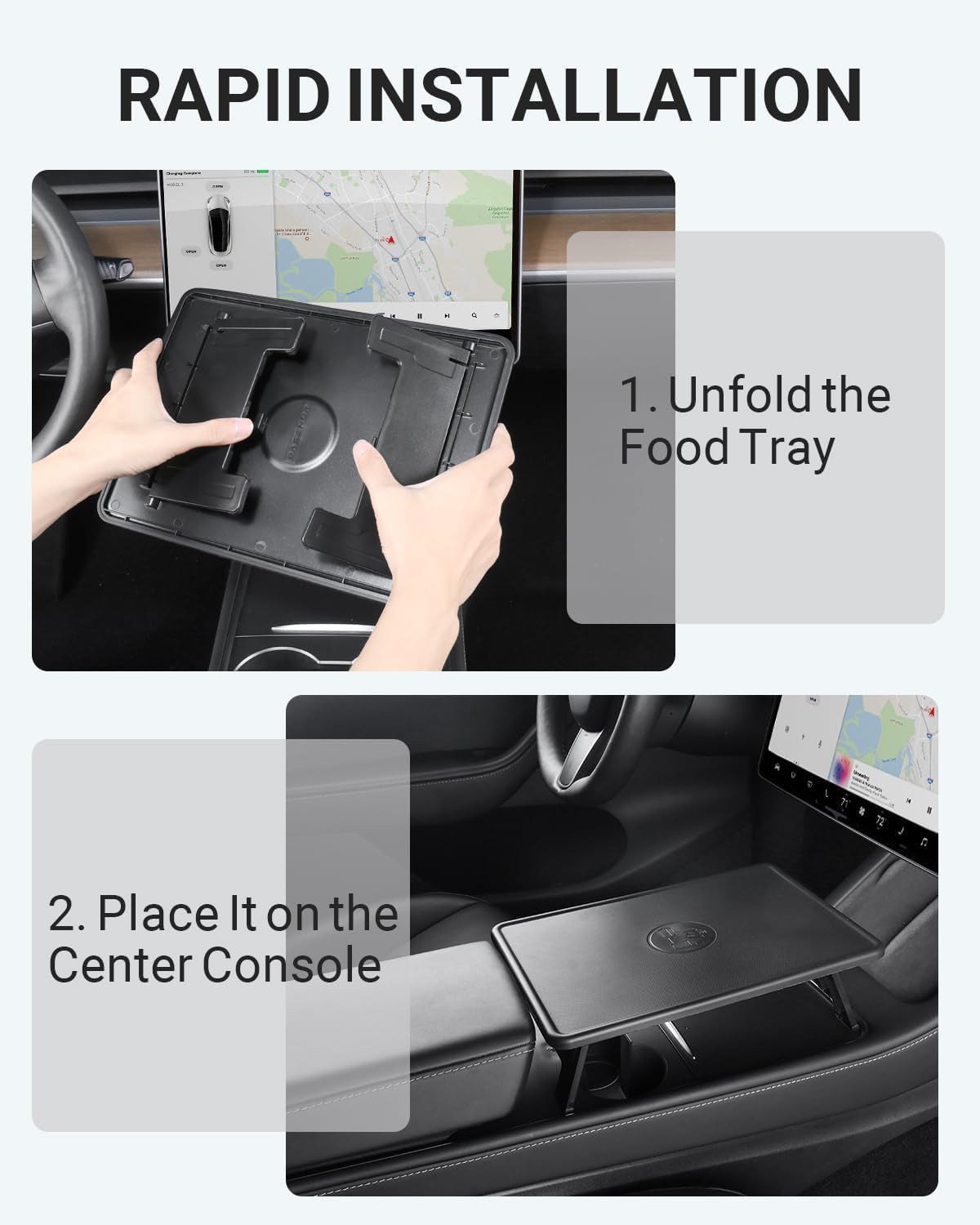 Upgrade Tesla Model 3/Y Table Tray, Foldable Center Console Car Food Eating/Laptop Work Desk for Road Trips 2021-2025 Model Y and 2021-2023 Model 3 Interior Accessories