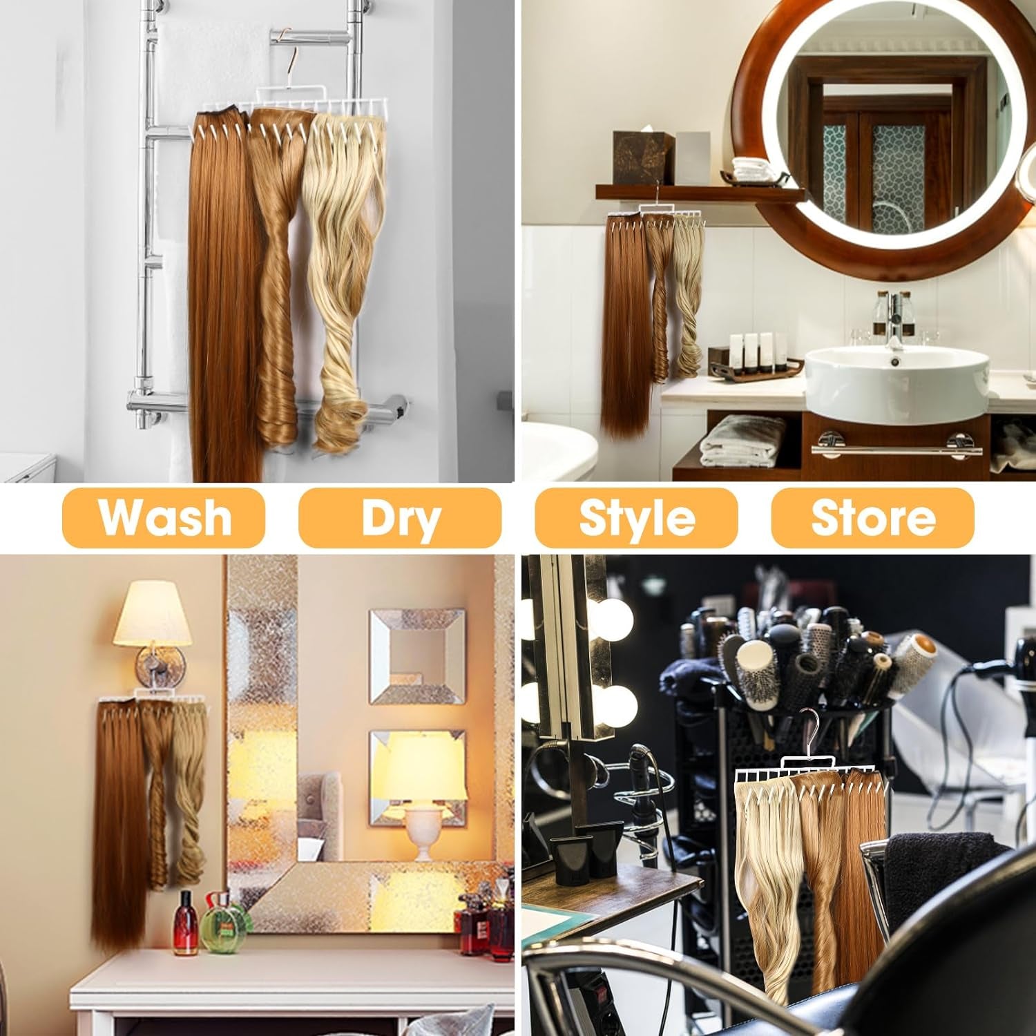 Hair Extension Holder, Hair Hanger Holds Extra Wide Weft, Full Length Weft, Braiding Hair, Hair Rack Holds Multi-Layer Hair for Styling, Washing, Drying, Extension Holder for Barber Shop/Home, White