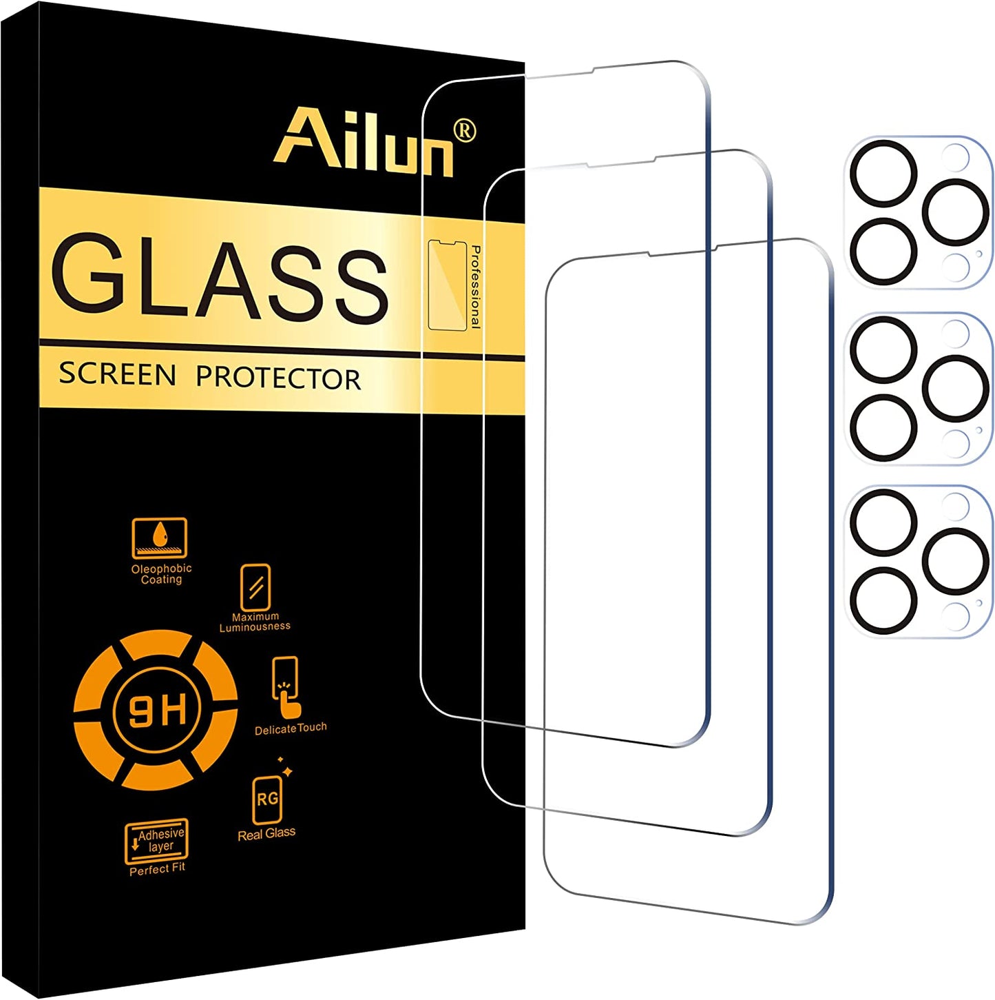 3 Pack Screen Protector for Iphone 16 [6.1 Inch] + 3 Pack Camera Lens Protector with Installation Frame,Case Friendly Tempered Glass Film,[9H Hardness] - HD [6 Pack]