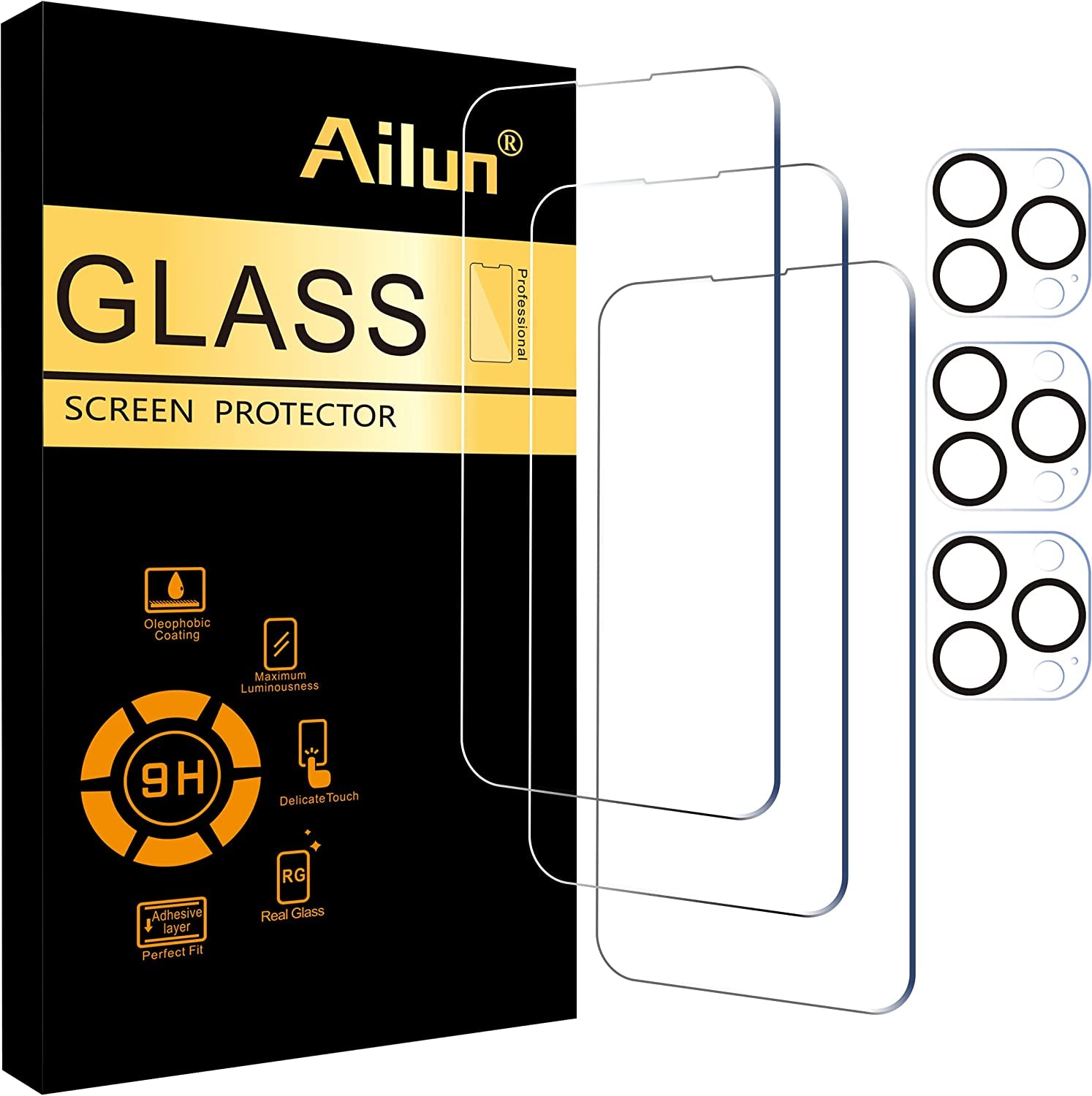 3 Pack Screen Protector for Iphone 16 [6.1 Inch] + 3 Pack Camera Lens Protector with Installation Frame,Case Friendly Tempered Glass Film,[9H Hardness] - HD [6 Pack]