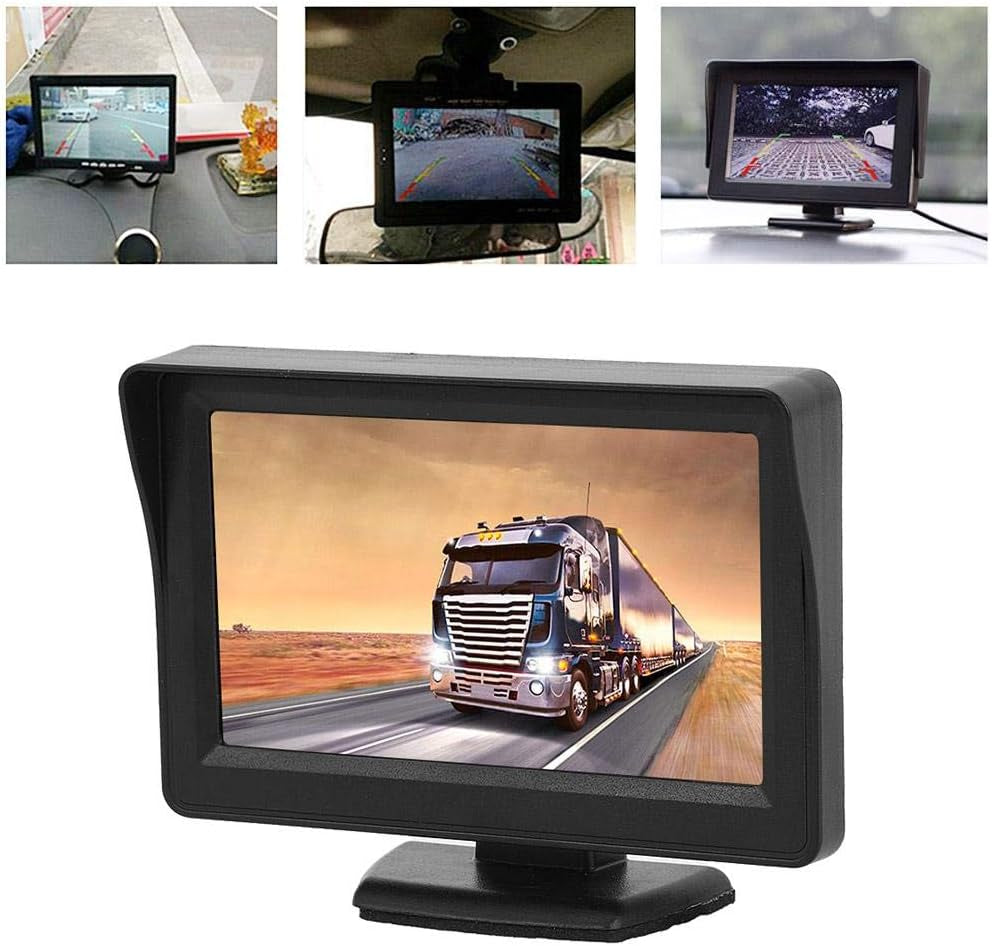 Car LCD Monitor, Plastic DC 9V-35V 3W 4.3In 2-Way AV Input Car Monitor LCD Display for Backup Reverse Camera