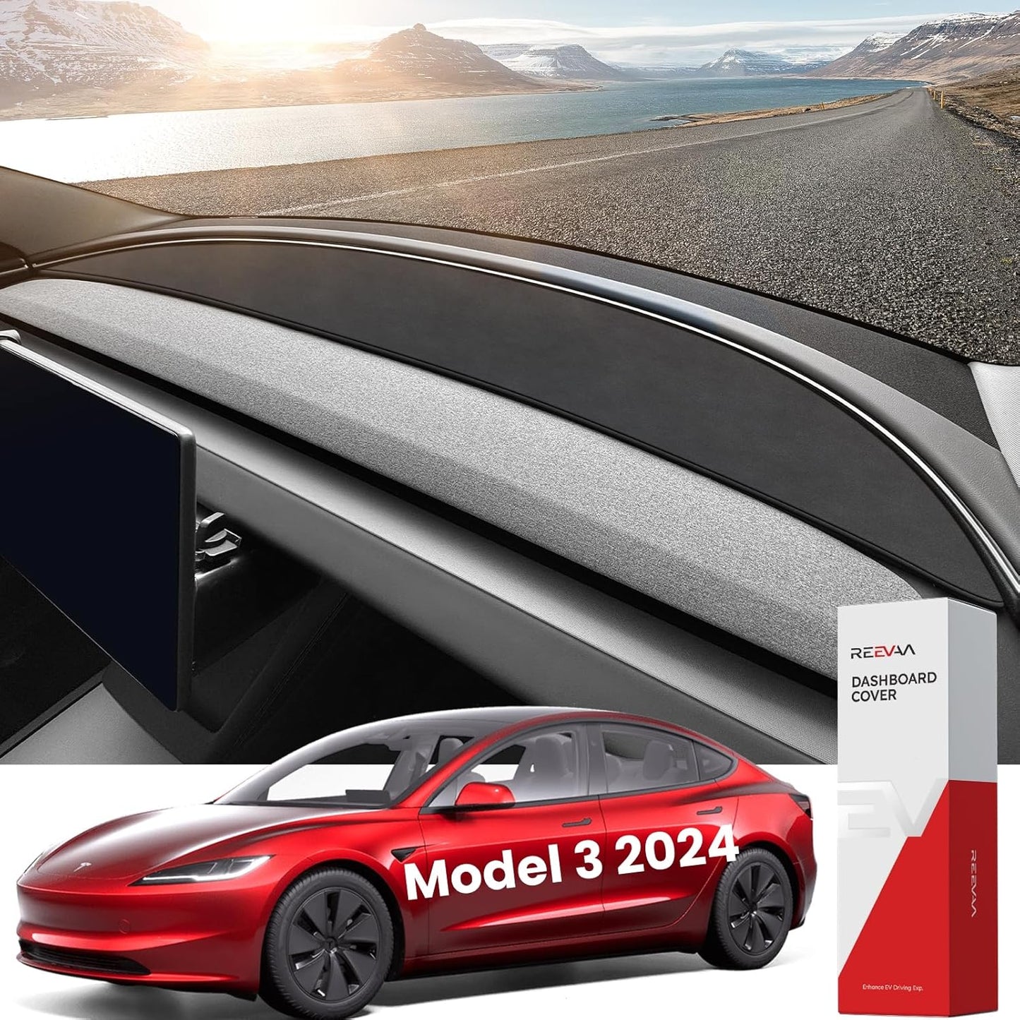 ® 2024 Newest Tesla Model 3 Highland Dashboard Cover Accessories [Anti-Glare, Full Protection] Anti-Slip Dash Cover Mat for Model 3 Highland, Soft Alcantara, Dustproof