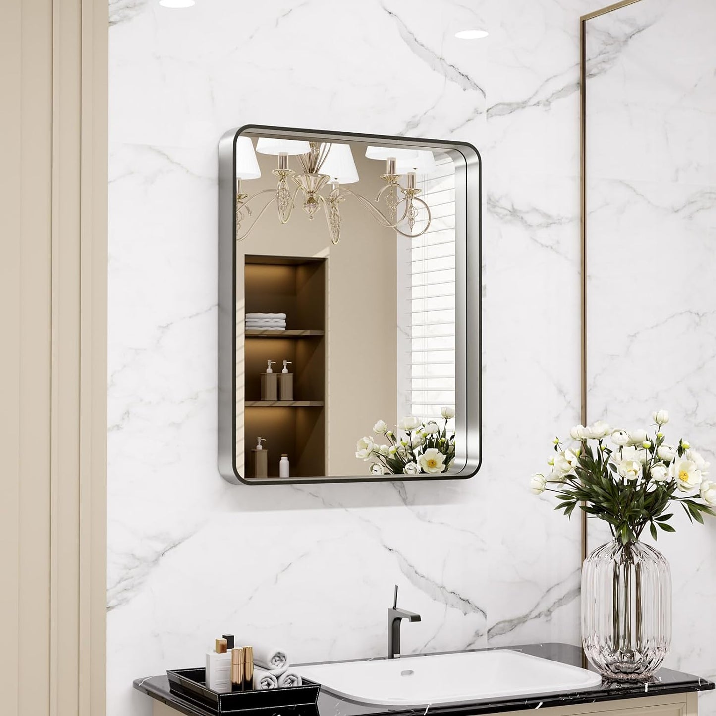50X30 Inch Black Metal Framed Bathroom Mirror for Wall, Matte Black Bathroom Vanity Mirror Farmhouse, Large Rounded Rectangle Mirror, Anti-Rust, Tempered Glass, Hangs Horizontally or Vertically