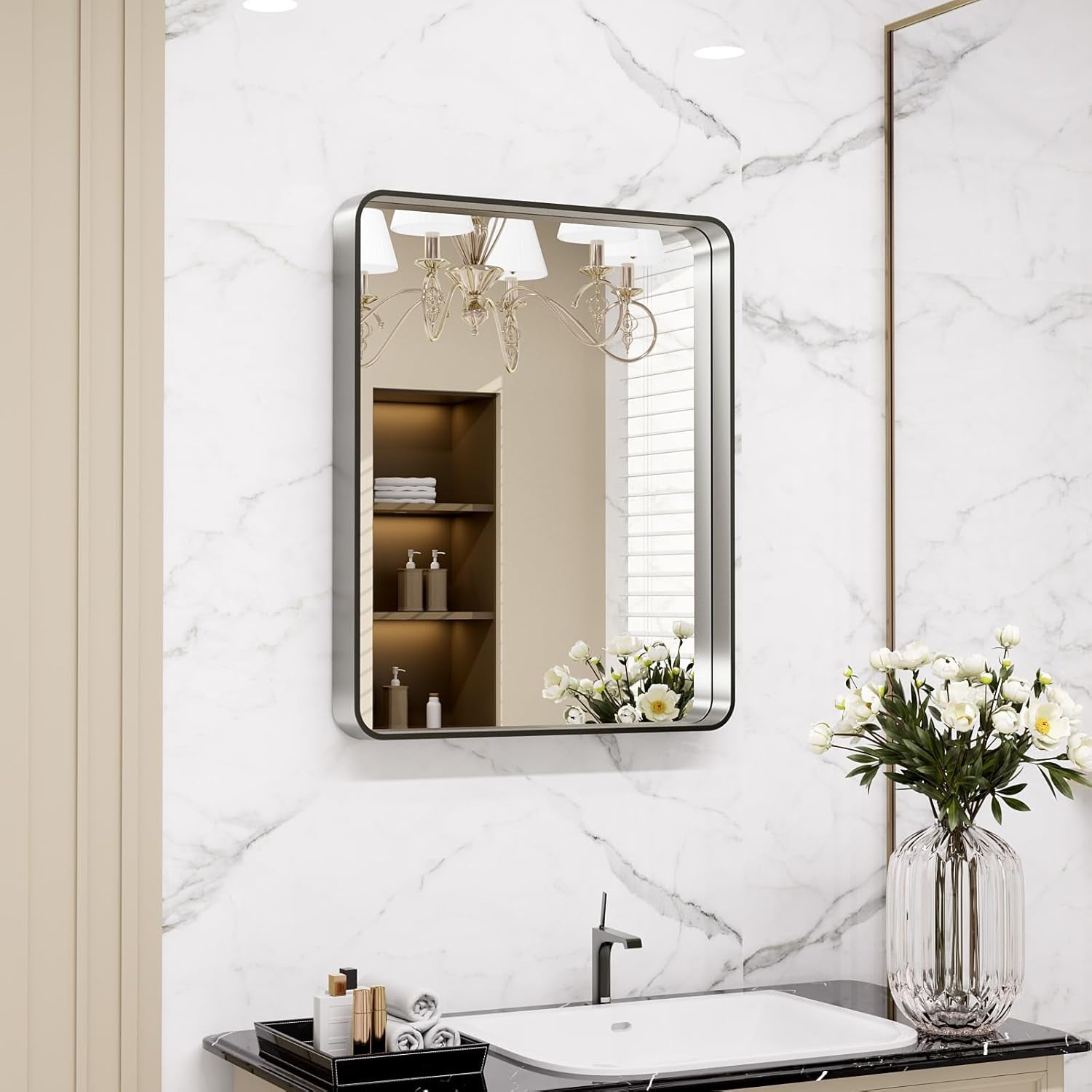 50X30 Inch Black Metal Framed Bathroom Mirror for Wall, Matte Black Bathroom Vanity Mirror Farmhouse, Large Rounded Rectangle Mirror, Anti-Rust, Tempered Glass, Hangs Horizontally or Vertically