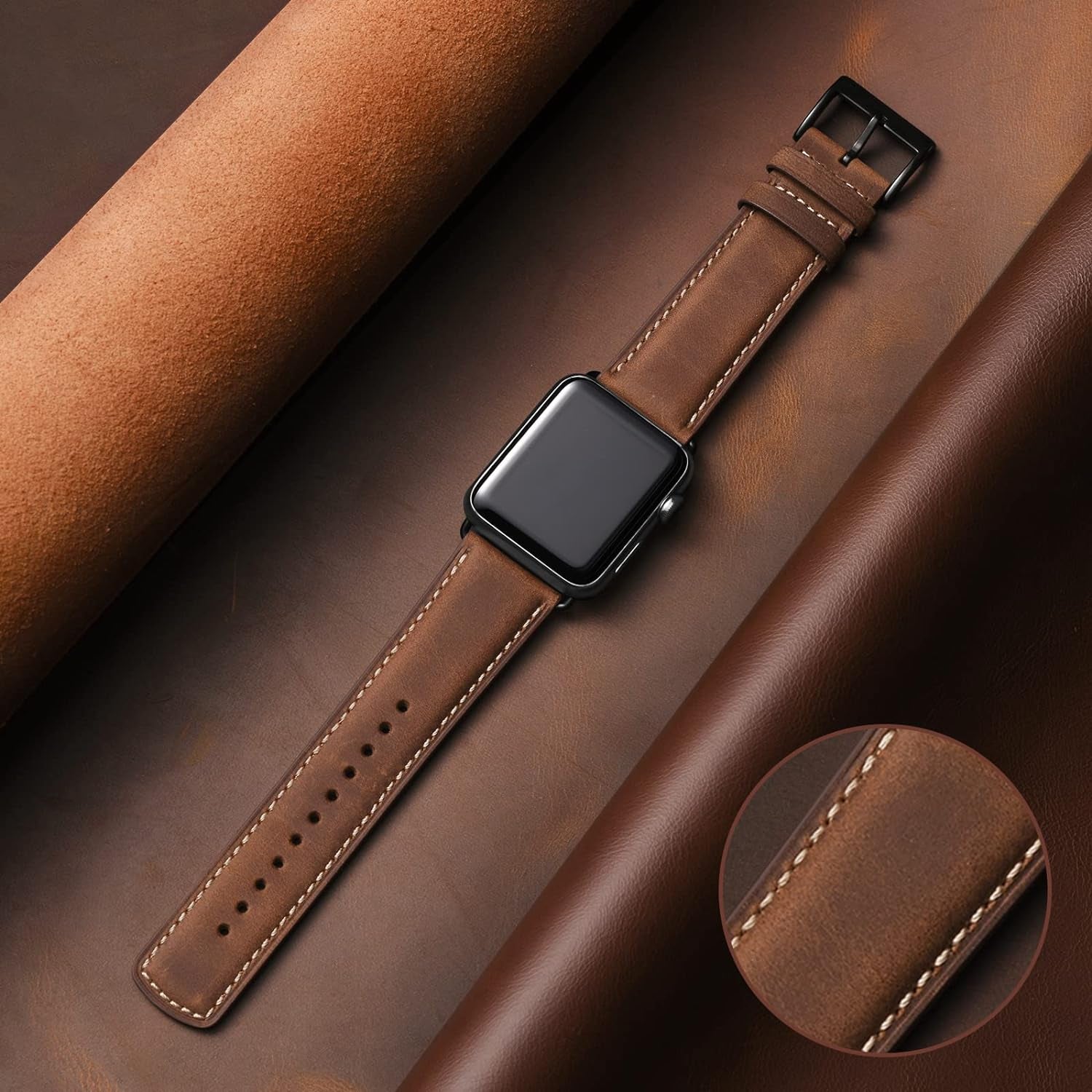Leather Bands Compatible with Apple Watch Band 49Mm 45Mm 44Mm 42Mm for Men Women, Top Grain Genuine Leather Replacement Strap for Iwatch Ultra2 Ultra SE2 SE Series 9 8 7 6 5 4 3 2 1