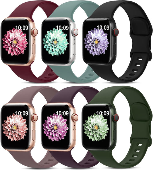 6 Pack Sport Bands Compatible with Apple Watch Band 38Mm 40Mm 41Mm 42Mm 44Mm 45Mm 49Mm,Soft Silicone Waterproof Strap Compatible with Iwatch Apple Watch Series 9 Ultra 8 7 6 5 4 3 2 1 SE Women Men