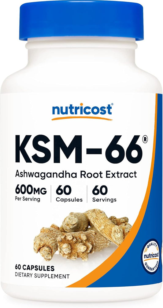 KSM-66 Ashwagandha Root Extract 600Mg, 60 Veggie Caps - 5% Withanolides - with Bioperine - Full-Spectrum Root Extract TLBH