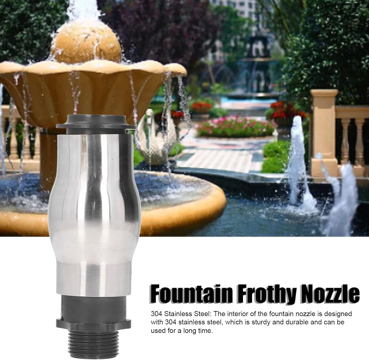 Pond Pump Fountain Nozzle G1 Male Thread Frothy Jet Fountain Nozzle, 304 Stainless Steel Water Spray for Garden Pond Lake, 6In Waterscape Nozzle Water Spray