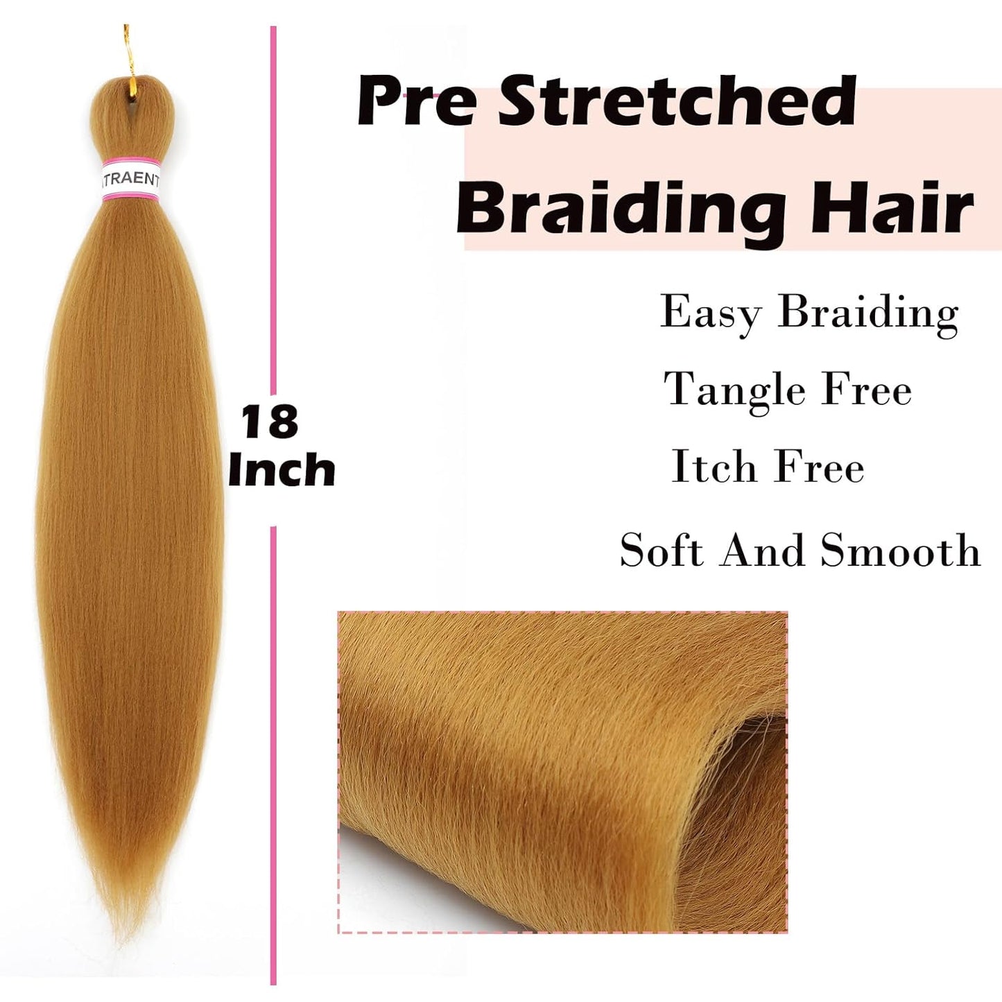 Pre Stretched Braiding Hair 18 Inch 8 Packs Honey Blonde Braiding Hair Long Prestretched Braiding Hair 27# Yaki Texture