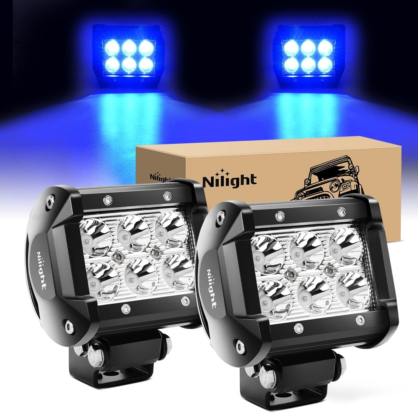 Led Pods 2Pcs 18W 1260LM Spot Led off Road Lights Super Bright Driving Fog Boat Lights Led Work Light Bar for Trucks Pickup Golf Cart SUV ATV UTV 4X4 Van Camper