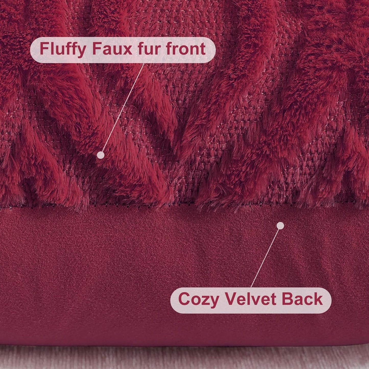 Christmas Decorative Throw Pillow Covers 18X18, Soft Plush Faux Wool Couch Pillow Covers for Home, Set of 2, Burgundy