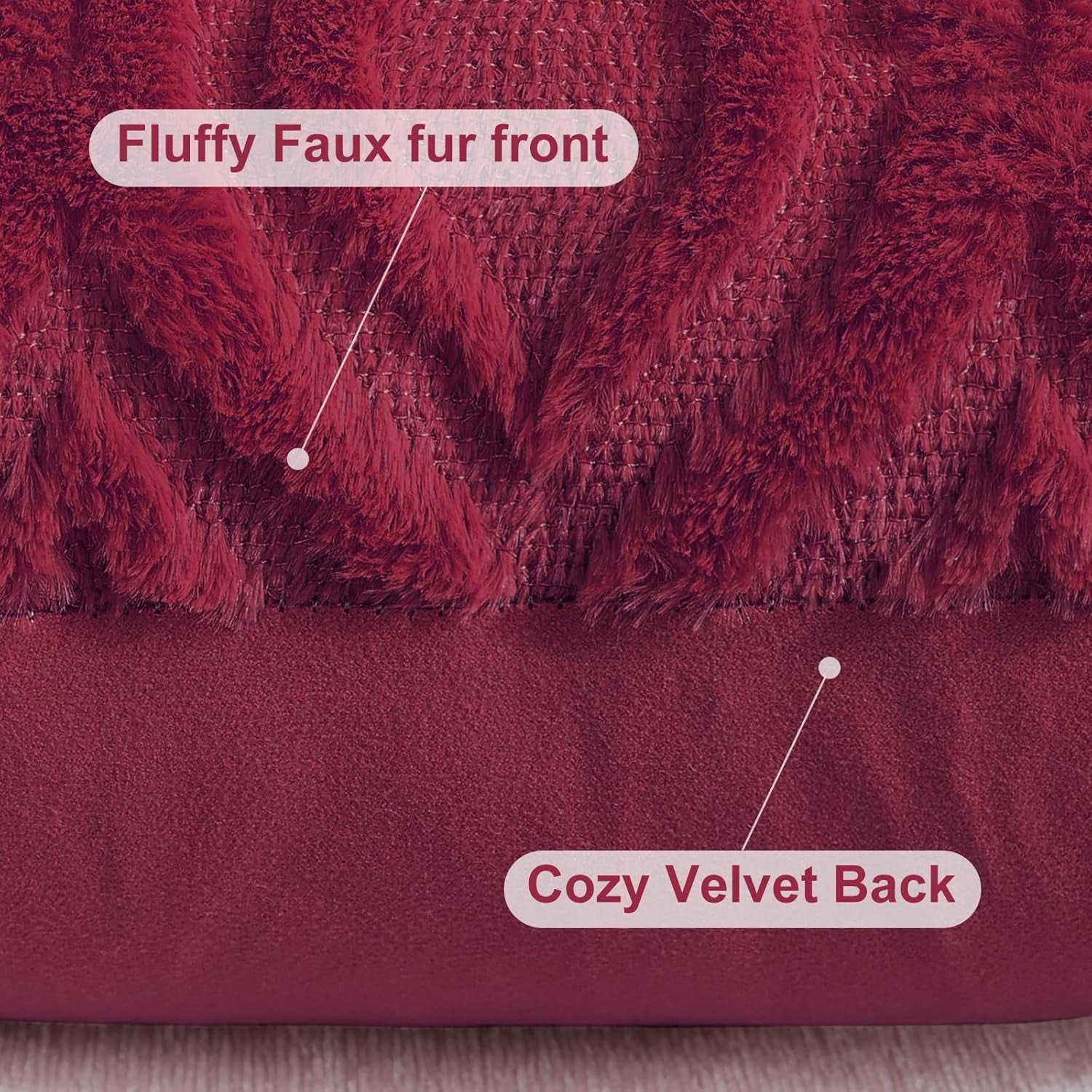 Christmas Decorative Throw Pillow Covers 18X18, Soft Plush Faux Wool Couch Pillow Covers for Home, Set of 2, Burgundy