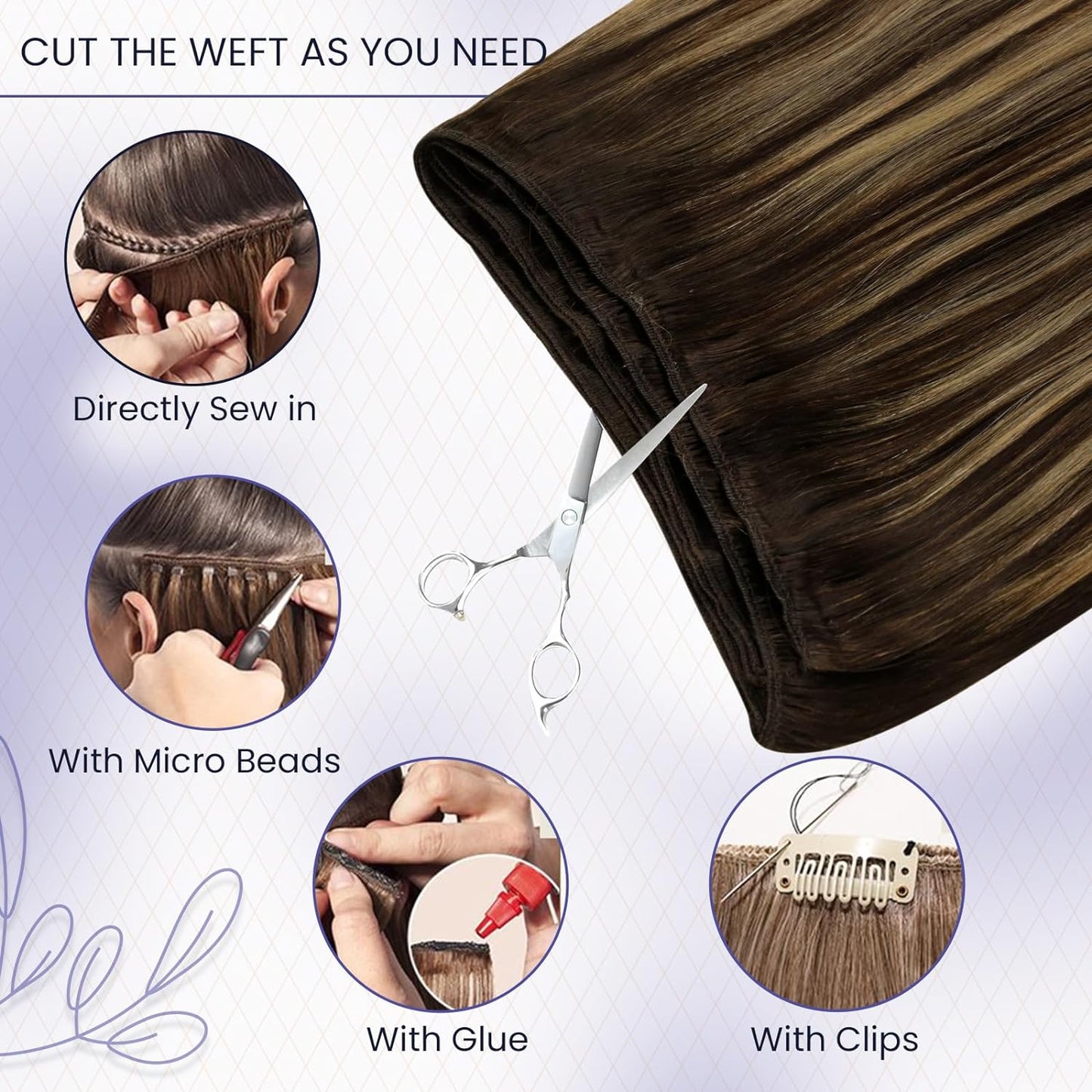 Sew in Hair Extensions Real Human Hair 24 Inch Balayage Brown Mix Caramel Blonde Sew in Hair Extensions 120G Double Weft Extensions Human Hair Brown Long Straight