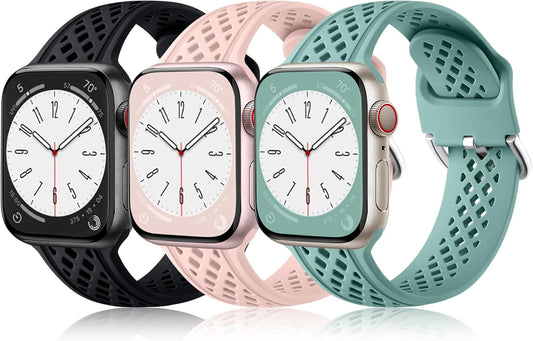 Diamond Hollow-Out Band Compatible with Apple Watch Bands 38Mm 40Mm 41Mm 42Mm 44Mm 45Mm 49Mm Women Men, 3 Pack Sport Band Breathable Silicone Straps for Iwatch Ultra SE Series 9 8 7 6 5 4 3 2 1