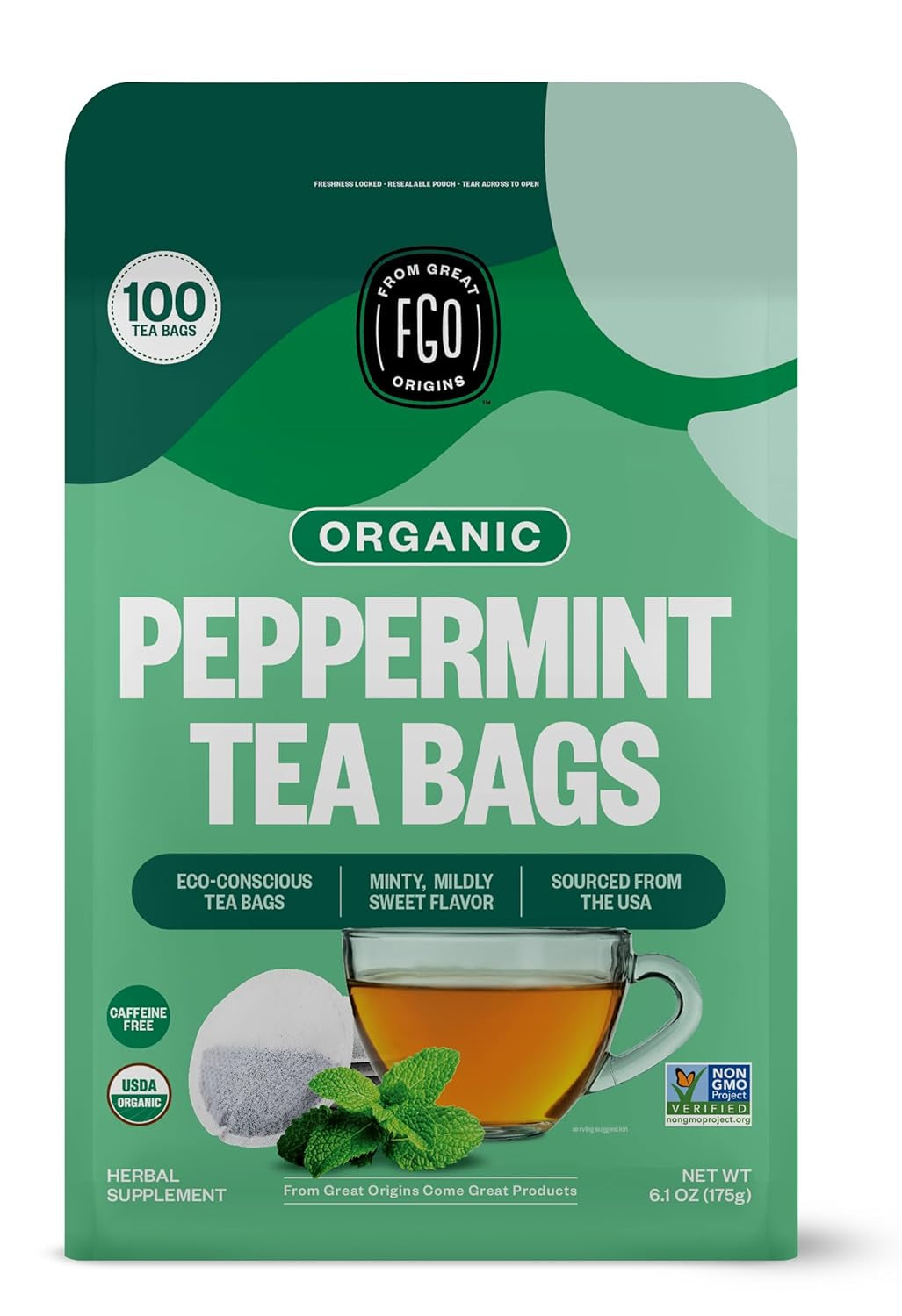 Organic Tulsi Holy Basil Tea, 100 Count, Eco-Conscious Herbal Tea Bags, Resealable Bag, Caffeine Free, Packaging May Vary (Pack of 1) TLBH