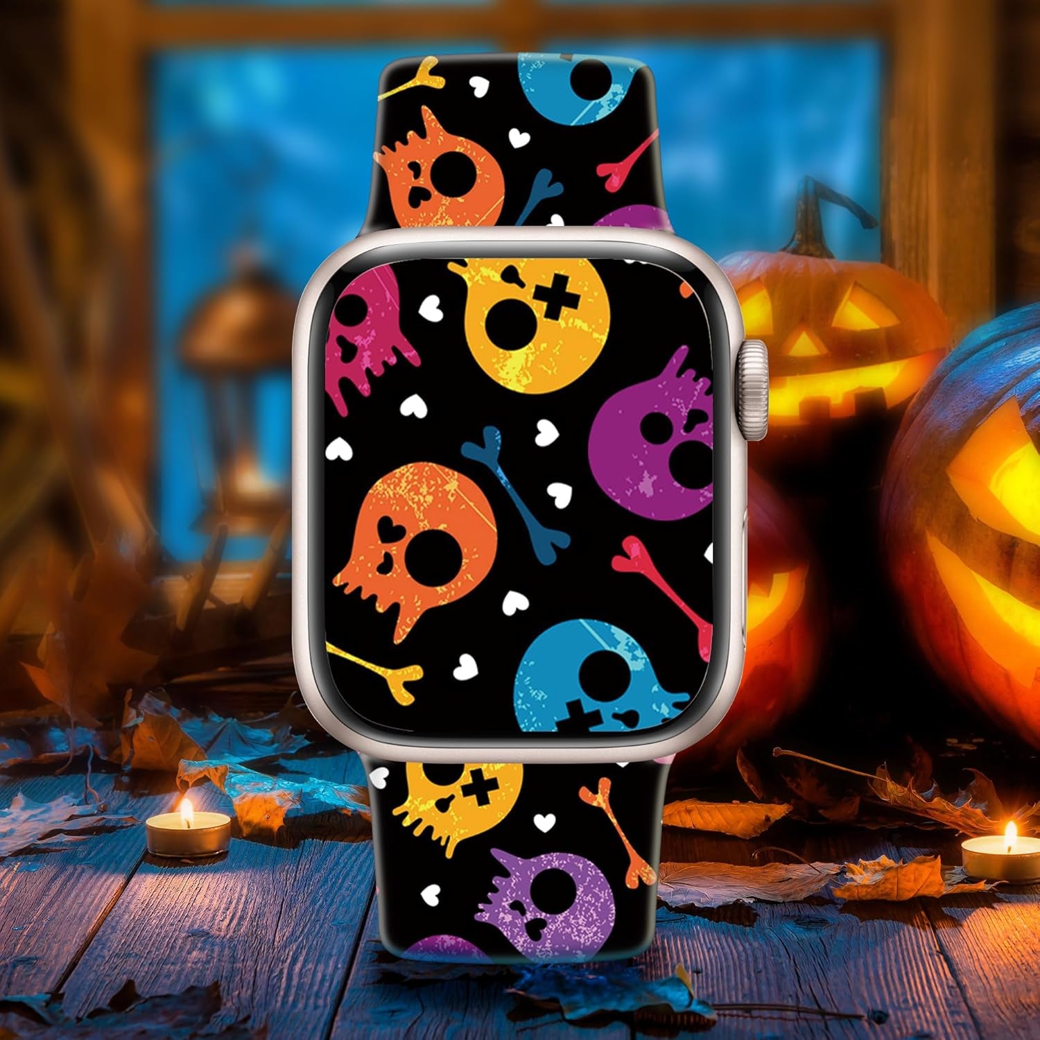 2 Pack Halloween Apple Watch Bands Compatible with Apple Watch Series 10 9 8 SE 7 6 5 4 3 2 1 Ultra 2 1, Iwatch Bands for Women Men, Halloween Band for Apple Watch 42Mm(Series 10) 41Mm 40Mm 38Mm (Weird Skulls & Black Cat)