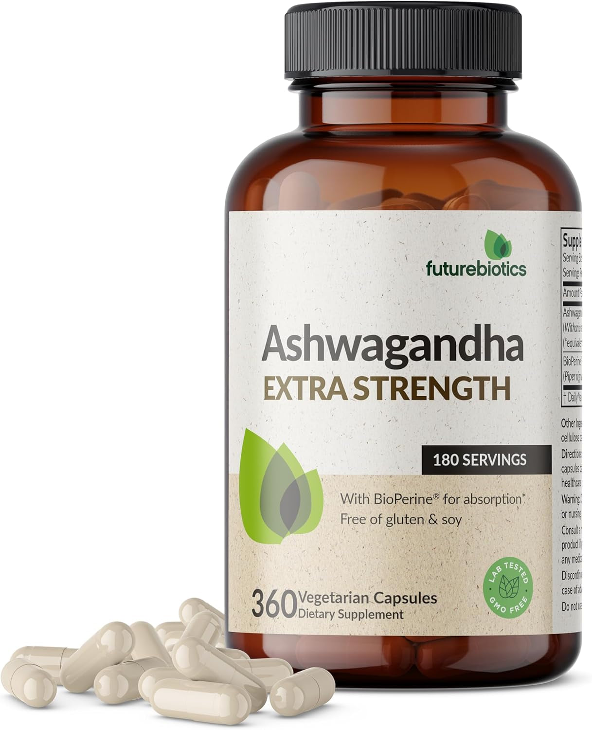 Ashwagandha Extra Strength Stress & Mood Support with Bioperine - Non GMO Formula, 100 Vegetarian Capsules TLBH