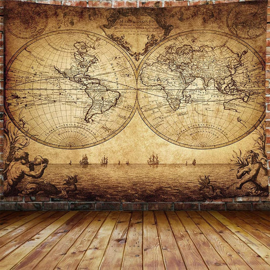 Old World Map Tapestry, Vintage Wanderlust Pirate Map Tapestry Wall Hanging for Bedroom, Historical Atlas Tapestries Poster Beach Blanket College Dorm Home Decor (60W X 40H)