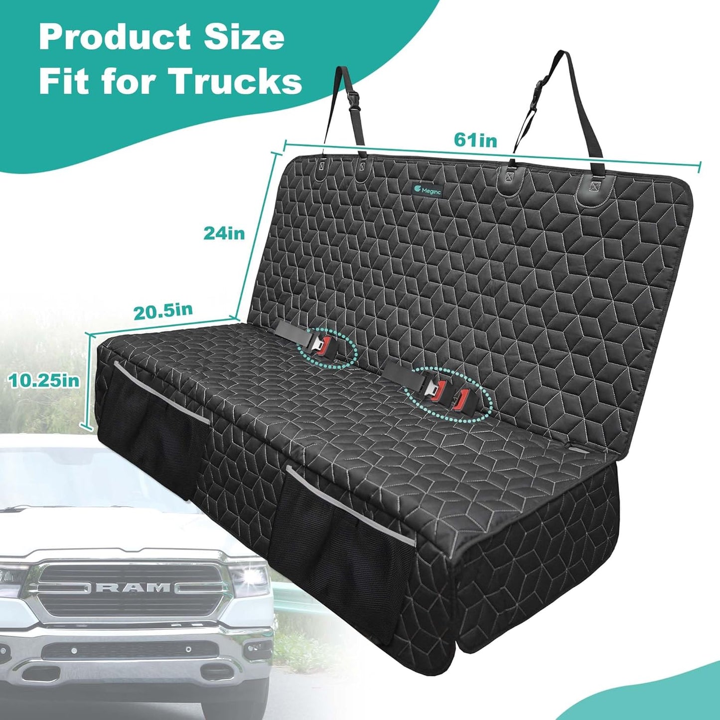 Dog Car Seat Cover for Back Seat, Waterproof Pet Bench Seat Covers for Trucks Ford F-Series/Chevrolet Silverado/Ram/Gmc Sierra 600D Heavy Duty Scratch Proof Nonslip Pet Seat Cover for Back Seat Truck