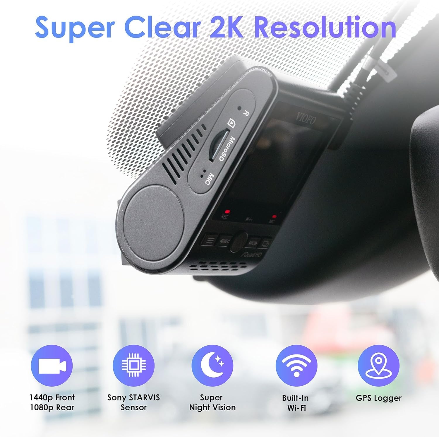 Dual Dash Cam, 2K 1440P 60Fps+1080P 30Fps Front and Rear Dash Camera with Wi-Fi GPS, Parking Mode, Emergency Recording, Super Capacitor, Motion Detection (A129 plus Duo)