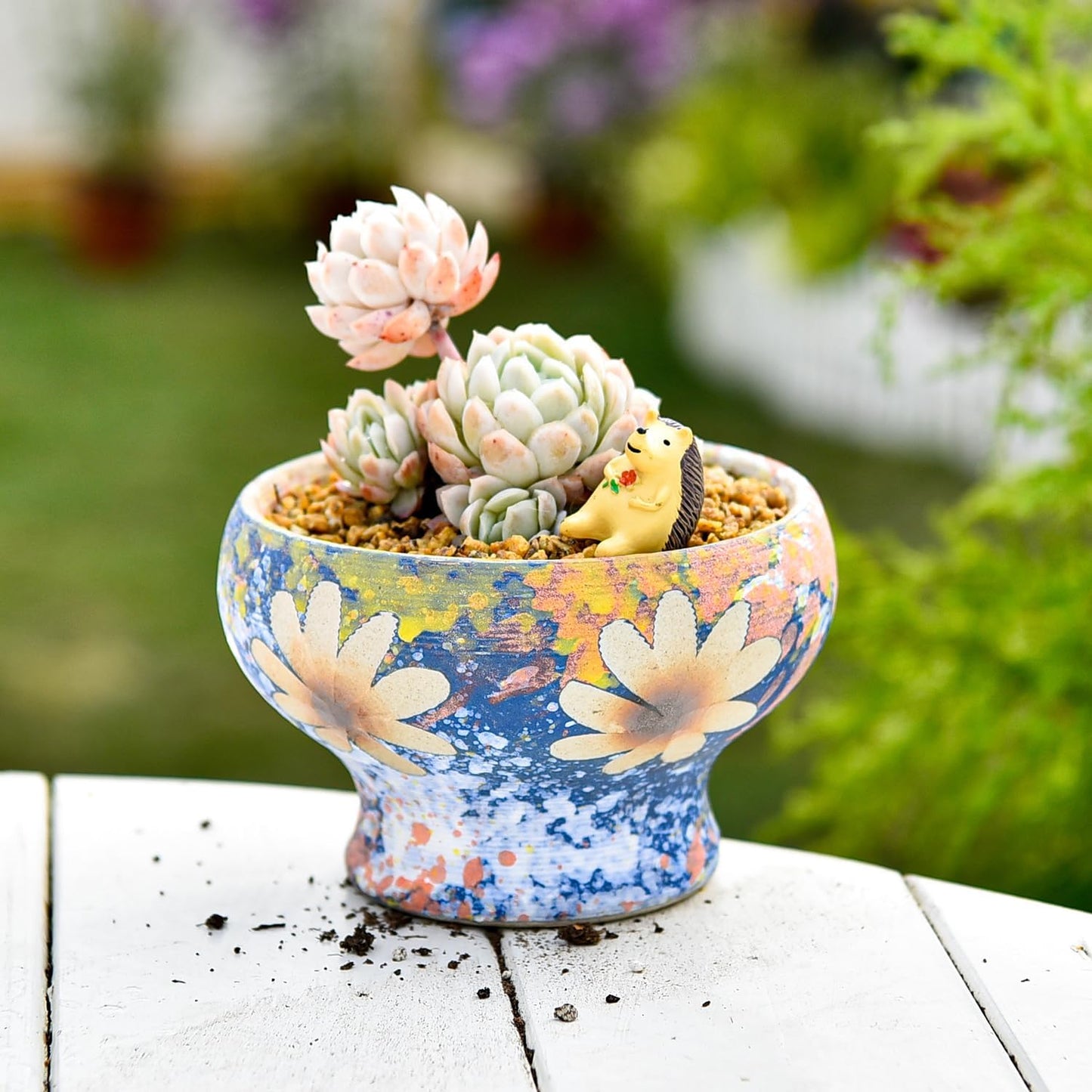 Small Succulent Planters Set of 3, Beautiful Hand Crafted Ceramic Plant Pots Cute Cactus Pot, 4.9 Inch Flower Pots for Indoor Plants with Drainage, Desktop Windowsill Home Office Decor Pots