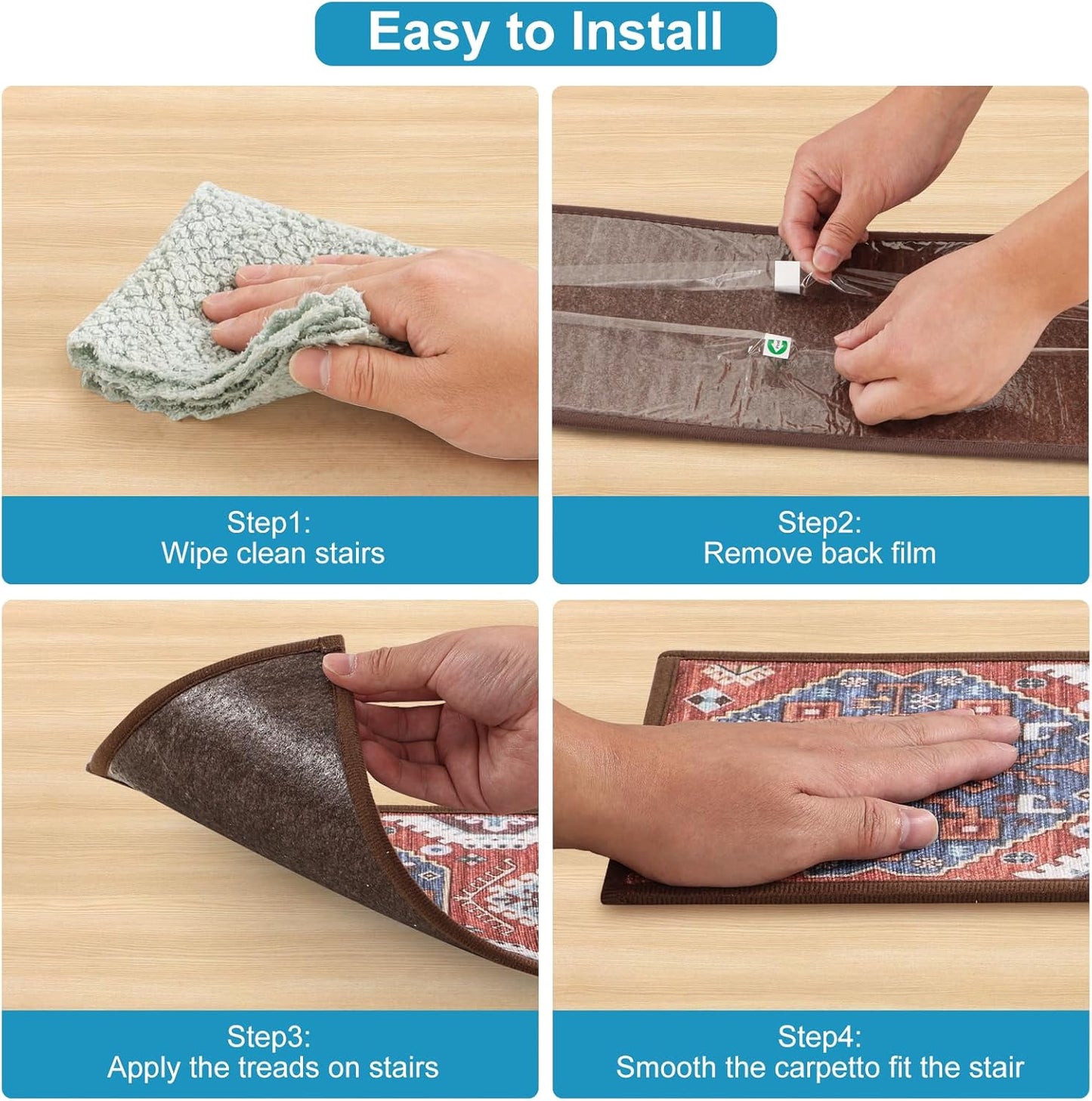 Non-Slip Carpet Stair Treads for Wooden Steps Indoor Set of 15 Pack 8" X 30" Peel and Stick Reusable Staircase Stair Runners Rugs, Soft Safety for Dogs, Kids & Elders, Stairway Grip, Red