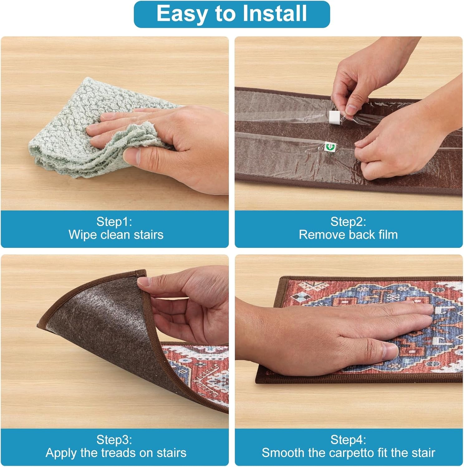 Non-Slip Carpet Stair Treads for Wooden Steps Indoor Set of 15 Pack 8" X 30" Peel and Stick Reusable Staircase Stair Runners Rugs, Soft Safety for Dogs, Kids & Elders, Stairway Grip, Red