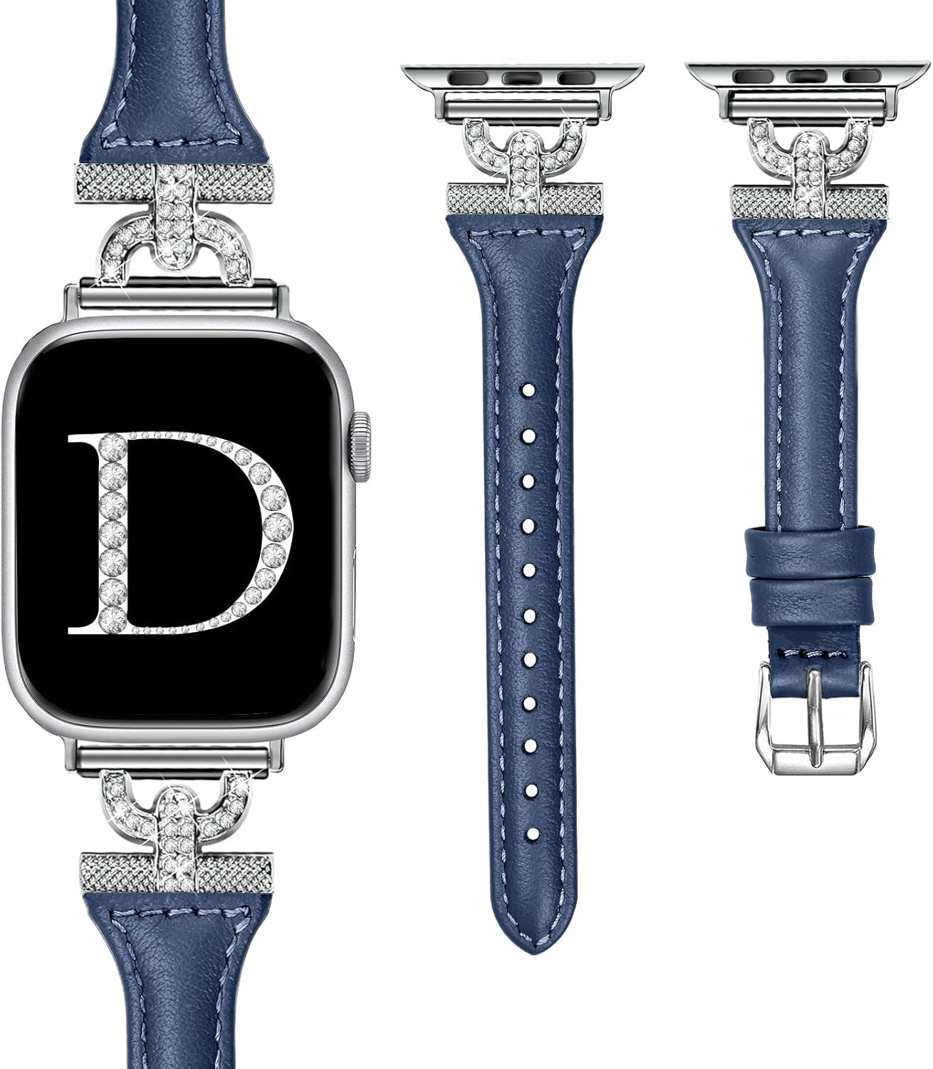Slim Leather Bands Compatible with Apple Watch Band for Women 40Mm 41Mm 38Mm 44Mm 45Mm 49Mm 42Mm 46Mm, D-Shape Diamonds for Iwatch Women Bands Series 10 9 8 SE 7 6 5 Ultra 4 3 2 1