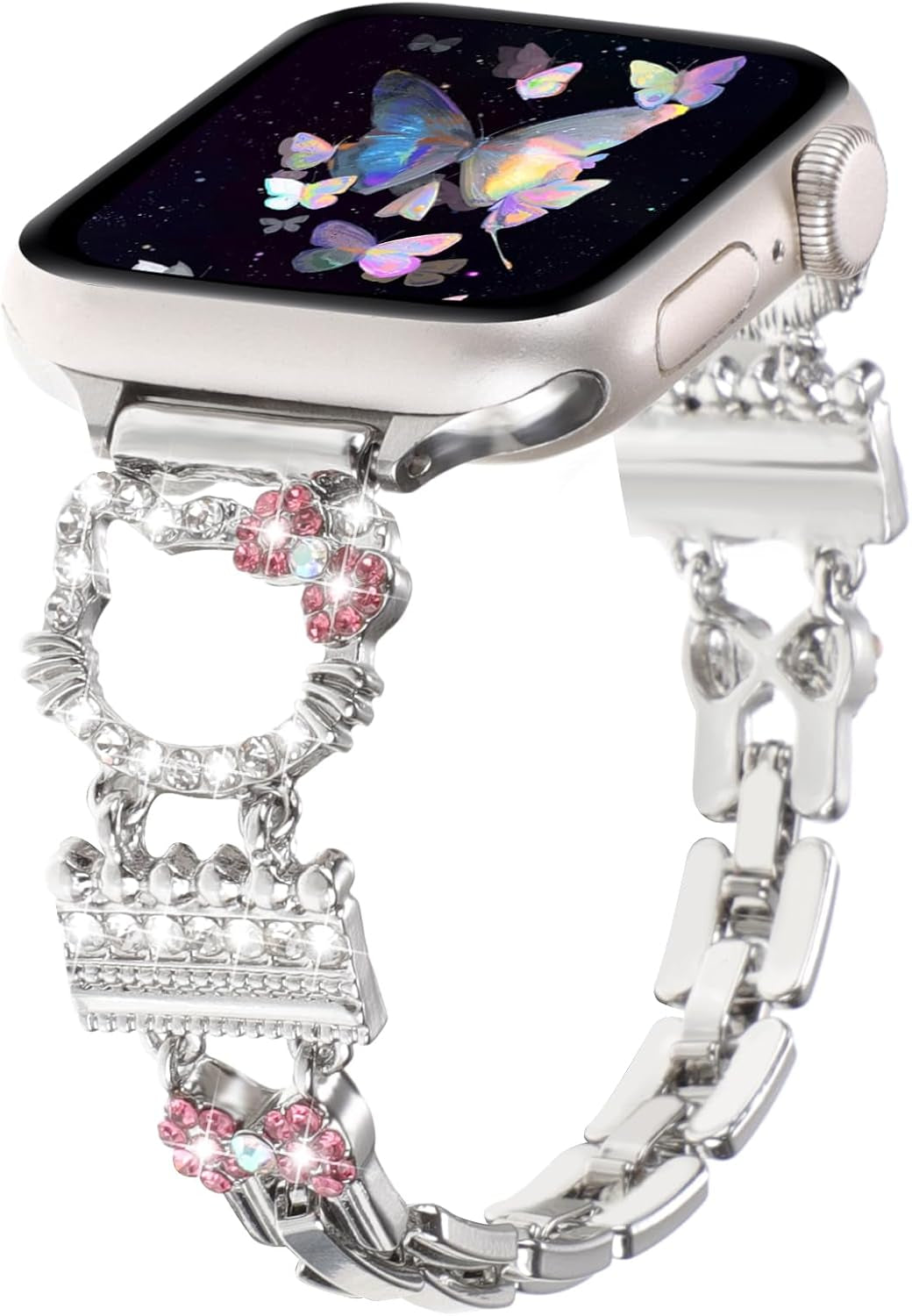 Bling Bracelet Band Compatible with Apple Watch Bands for Women 46Mm 40Mm 41Mm 38Mm 44Mm 45Mm 42Mm 49Mm, Cute Cartoon Dressy Jewelry Charm Metal Strap for Iwatch Ultra 2 Series 10/9/8/7/6/5/4/3/2/1/SE