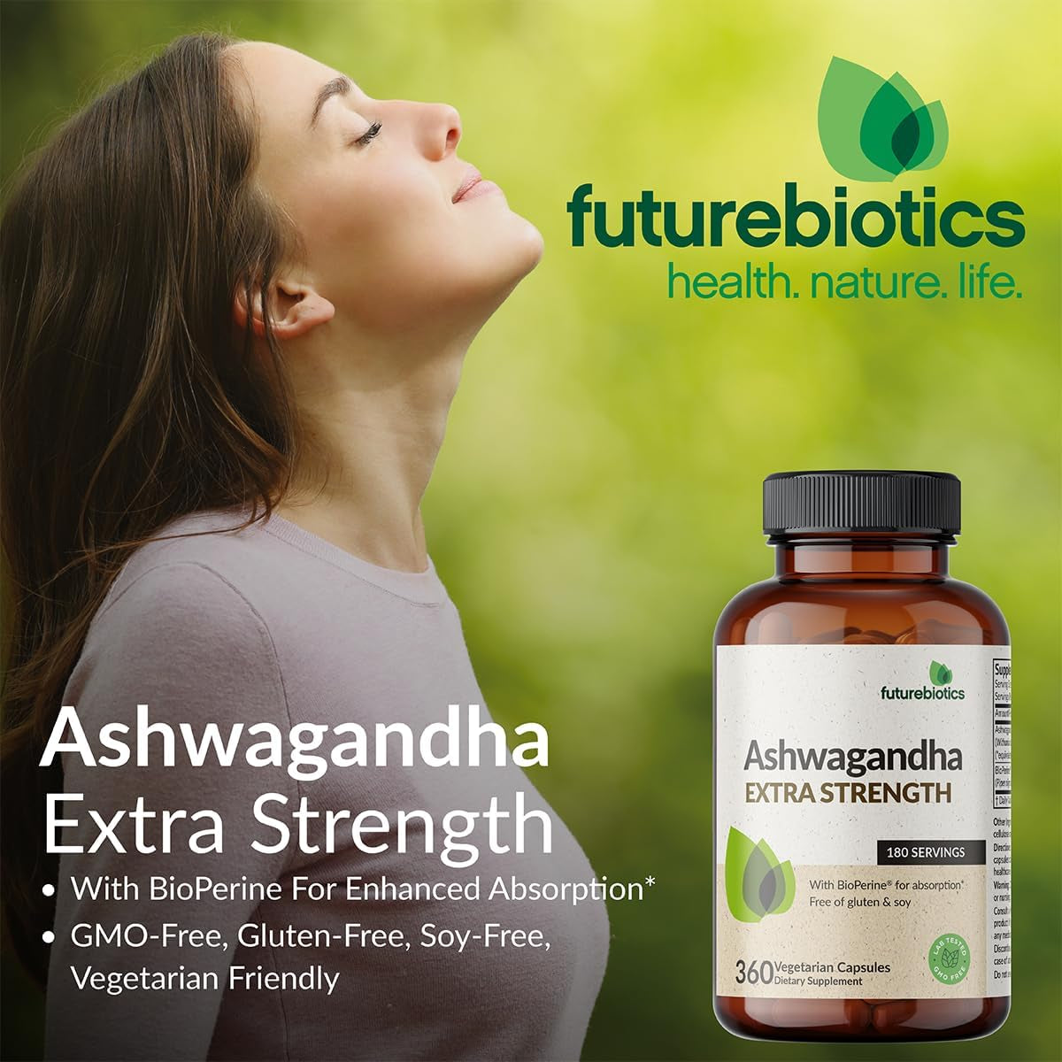Ashwagandha Extra Strength Stress & Mood Support with Bioperine - Non GMO Formula, 100 Vegetarian Capsules TLBH