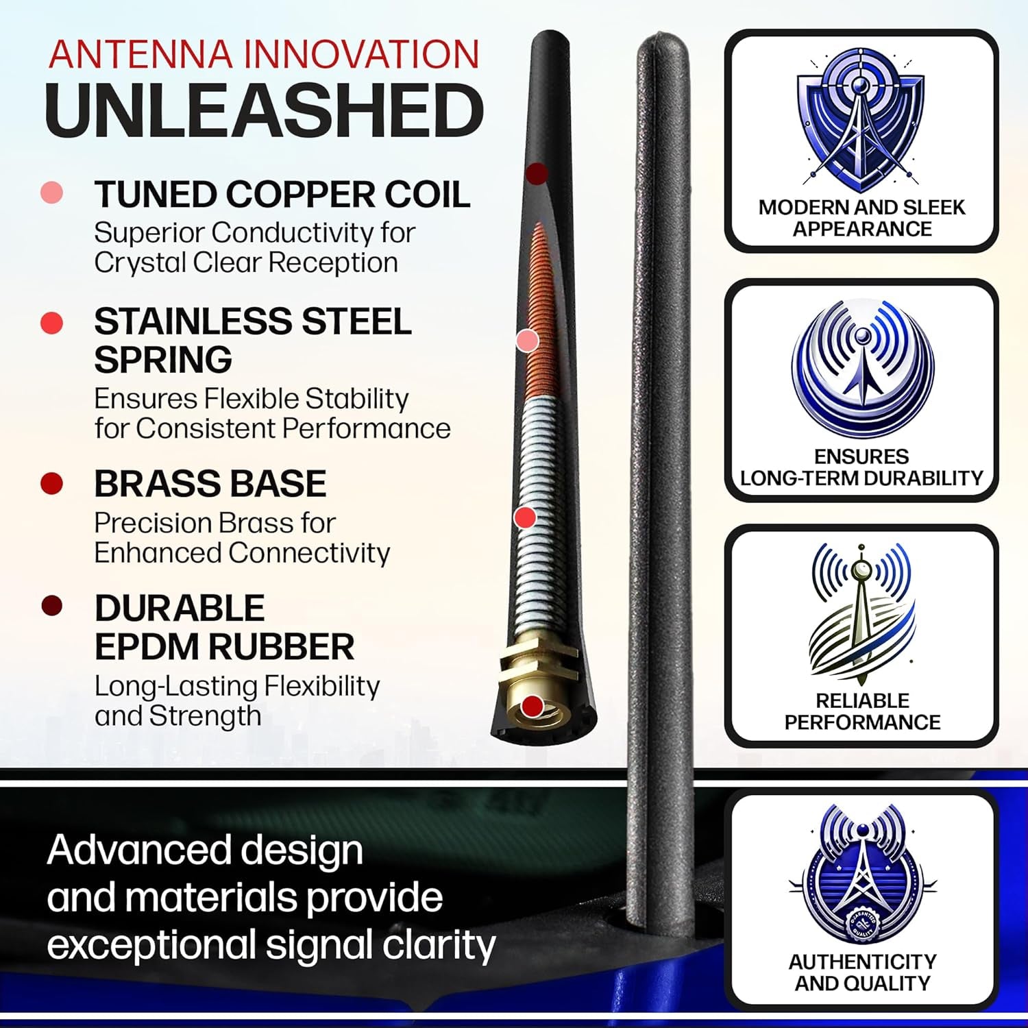 Short Rubber Antenna Fits Chevrolet Silverado 1500 (2006-2025), the Original 6 3/4 Inch, Car Wash Proof, Durable EPDM Rubber, Internal Copper Coil for Enhanced Reception