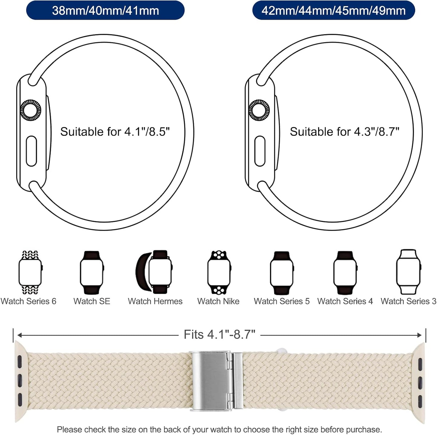 Stretchy Solo Loop Compatible with Apple Watch Band 40Mm 38Mm 41Mm 42Mm 44Mm 45Mm 49Mm, Adjustable Nylon Braided Elastic Sport Straps Womens Men Wristbands for Iwatch Series 8 7 6 5 4 3 2 1 SE Ultra, Elastic Sport Wristbands (38/40/41Mm, Starlight)