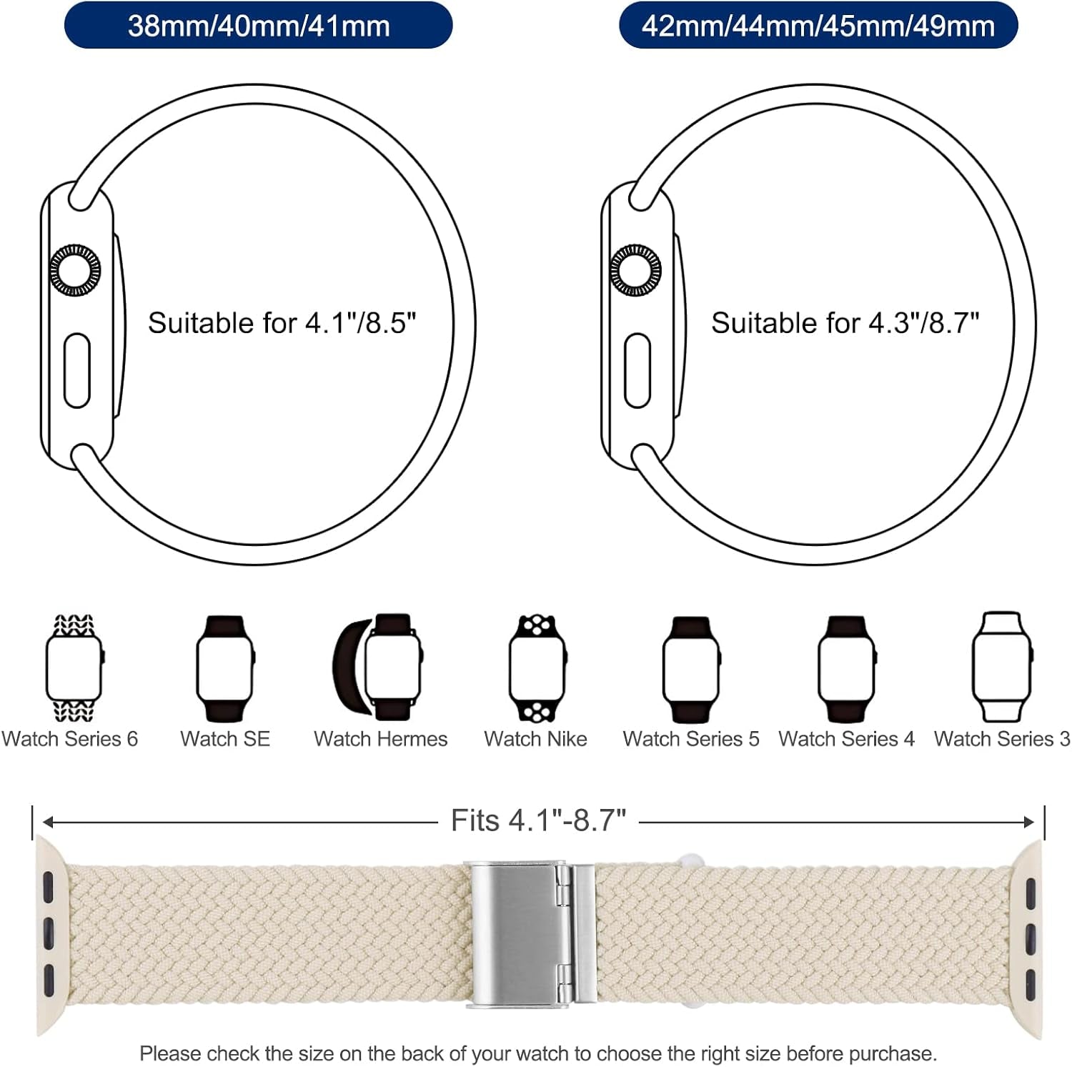Stretchy Solo Loop Compatible with Apple Watch Band 40Mm 38Mm 41Mm 42Mm 44Mm 45Mm 49Mm, Adjustable Nylon Braided Elastic Sport Straps Womens Men Wristbands for Iwatch Series 8 7 6 5 4 3 2 1 SE Ultra, Elastic Sport Wristbands (38/40/41Mm, Starlight)
