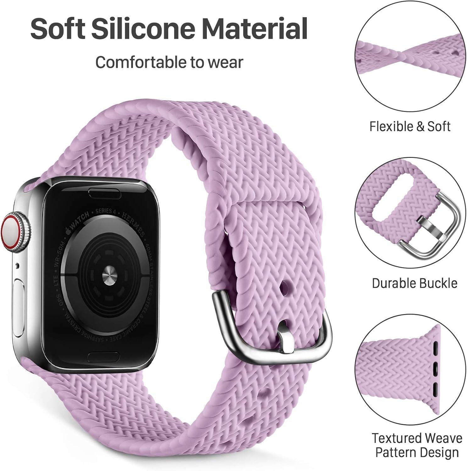 Compatible with Apple Watch Band 38Mm Women Men Series 6, Comfortable Flexible Textured Weave Pattern Sport Wristband for Apple Watch SE 40Mm Series 6 5 4 3 2 1, Lavender