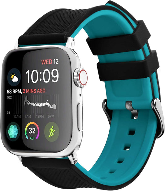 Compatible Sport Bands for Apple Watch Series 10 42Mm, 9/8/7 41Mm, SE2/SE/6/5/4 40Mm, 3/2/1 38Mm,Silicone Rubber Iwatch Band for Women Men, Black Top/Blue Bottom
