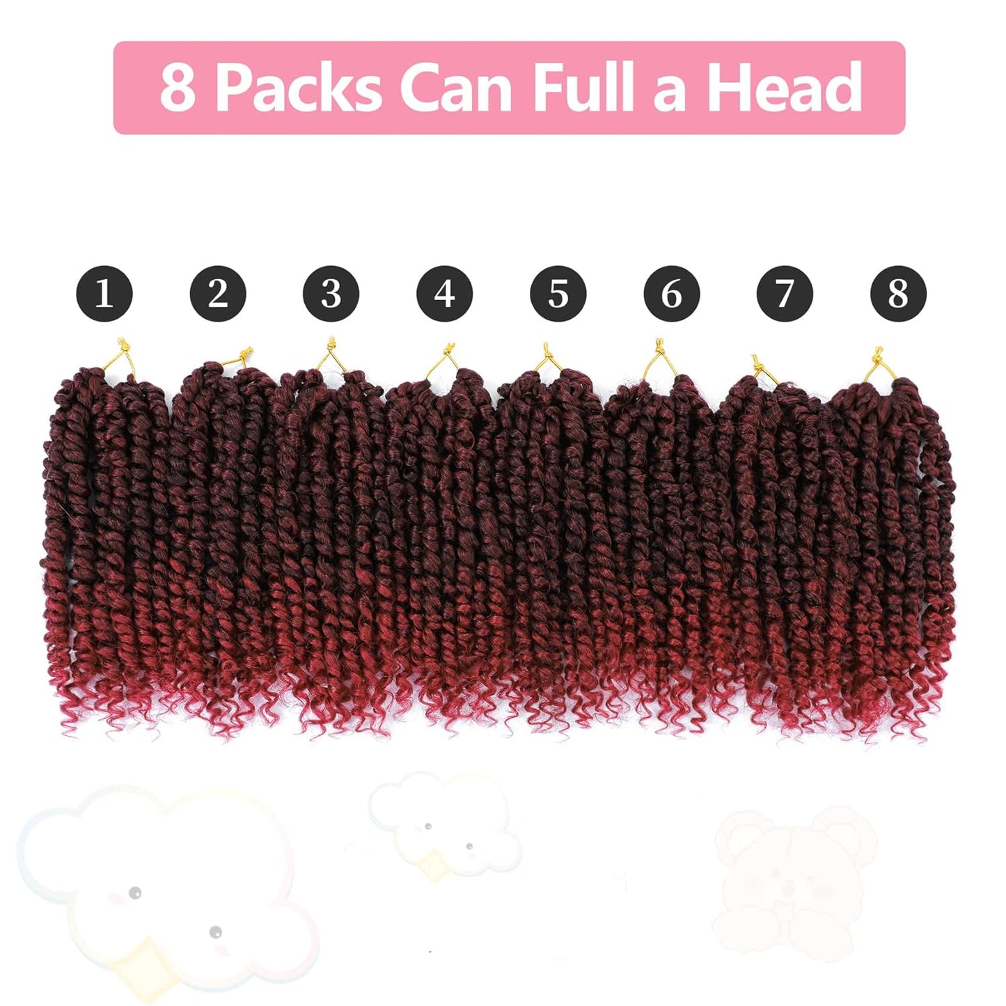 Passion Twist Hair 8 Inch, 8 Packs Passion Twist Crochet Hair for Black Women, Prelooped Crochet Twist Hair with Curly Ends (8Inch, TBUG#)