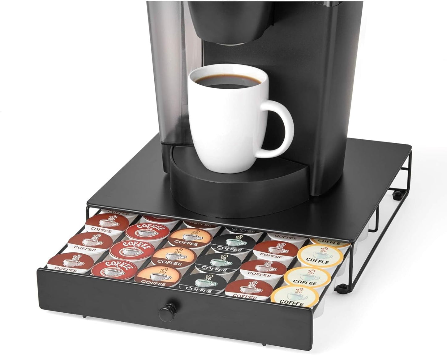 Nifty Coffee Pod Drawer – Compatible with K-Cups, 36 Pod Pack Holder, Non-Rolling, Compact under Coffee Pot Storage Sliding Drawer, Home Kitchen Counter Organizer, Black