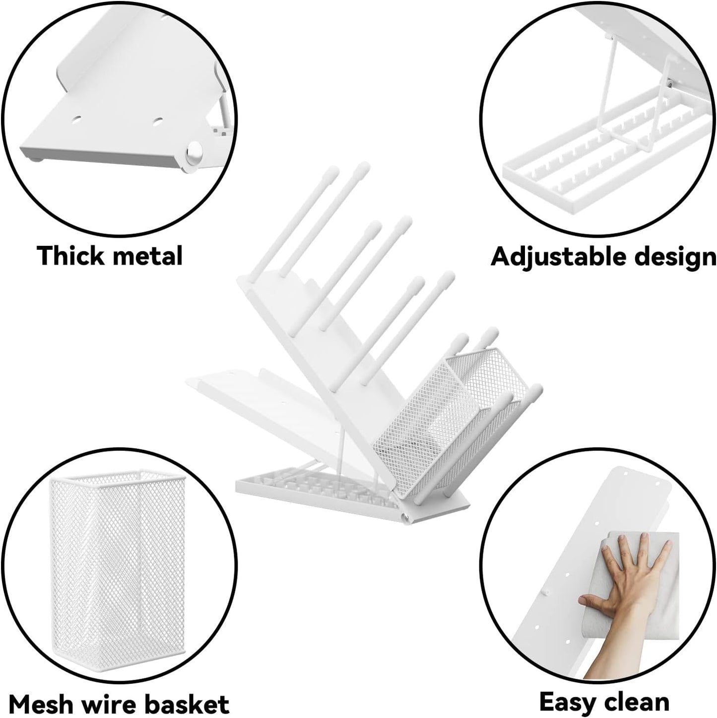 Cup and Lid Holder - Adjustable Coffee Cup Holder Organizer 4 Compartment Disposable Cup Dispenser with Mesh Basket for Coffee Pod Straw Storage Metal (White)