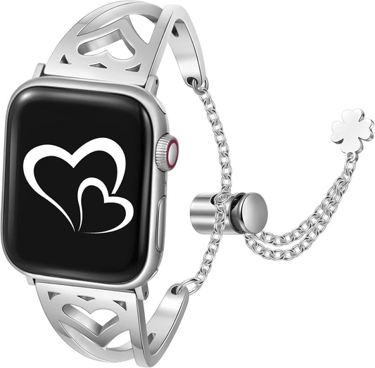 Bling Bands Compatible with Apple Watch Band 38Mm 40Mm 41Mm 42Mm 44Mm 45Mm Iwatch SE Series 7/6/5/4/3/2/1, Stainless Steel Bands Dressy Jewelry Diamond Bracelet Bangle Wristband Women