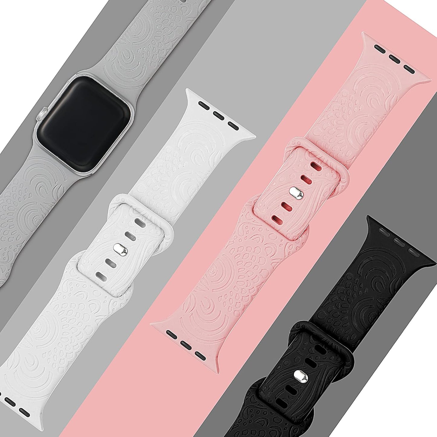 4 Pack Sport Bands Compatible with Watch 38Mm 40Mm 41Mm 42Mm 44Mm 45Mm, Flower Engraved Soft Silicone Waterproof Replacement Strap Wristbands Compatible with Iwatch Watch Series 7 6 5 4 3 2 1 SE Women Men