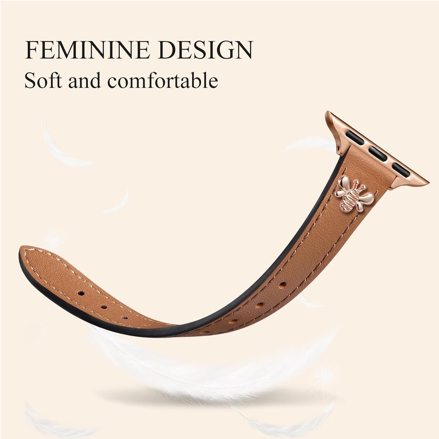 Slim Leather Band Compatible with Apple Watch Bands for Women 40Mm 41Mm 38Mm 42Mm 44Mm 45Mm, Top Grain Genuine Soft Leather Band with Charms for Iwatch Bands Women Series SE 9 8 7 6 5 4 3 2 1