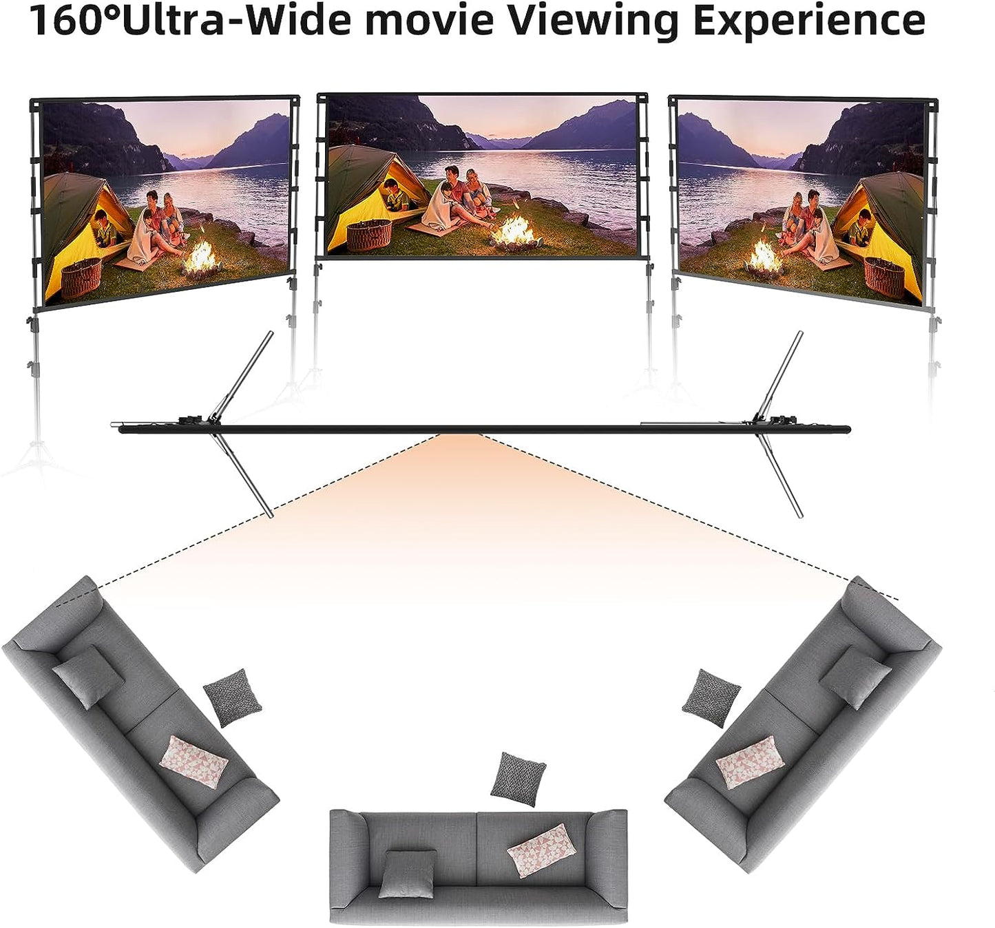 Projector Screen and Stand, 120 Inch Portable Projector Screen Indoor Outdoor Projection Screen 16:9 4K HD Wrinkle-Free Light-Weight Movie Screen with Carry Bag for Backyard Movie Night